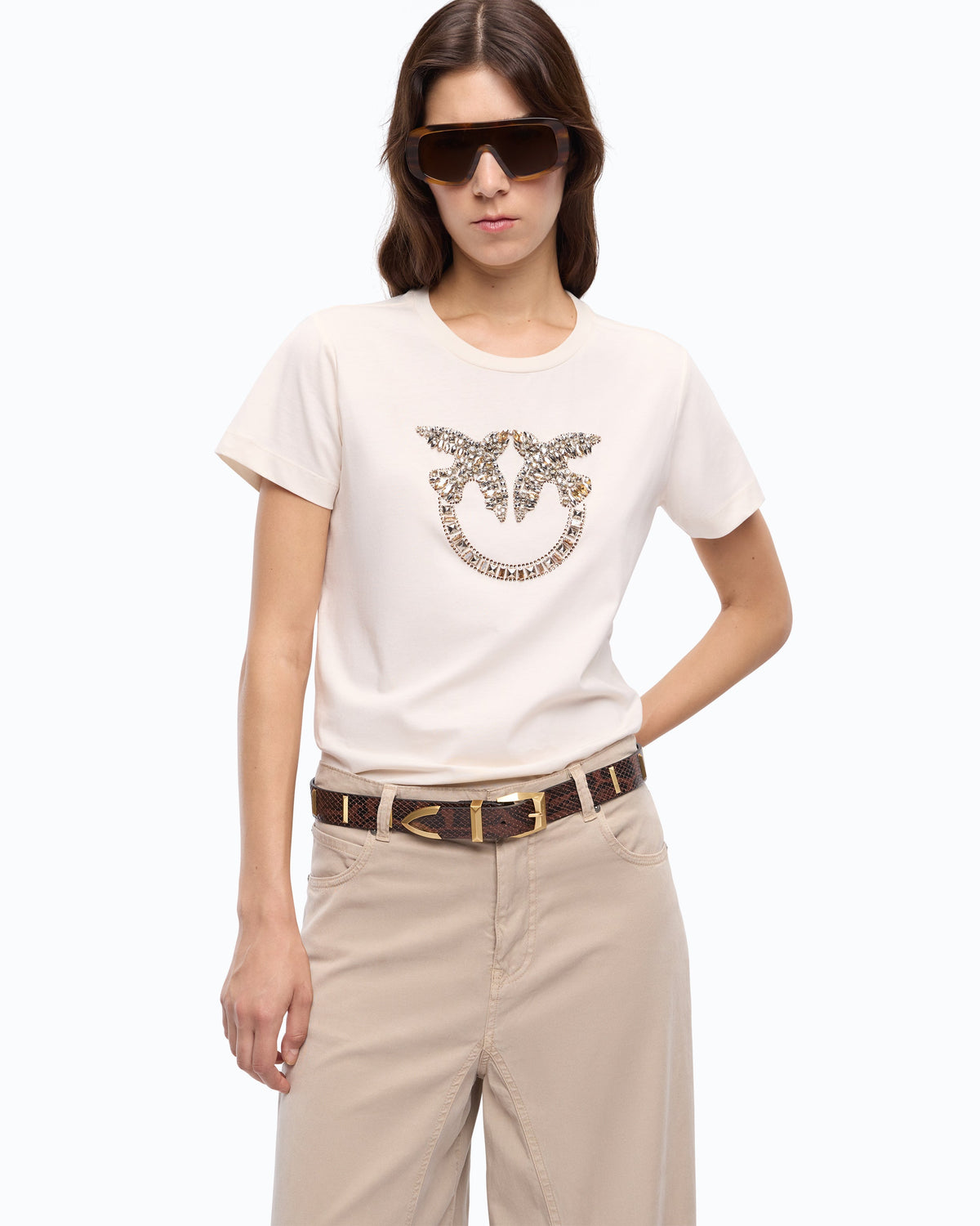 Pinko 100535A3JP - T-shirt with jeweled Love Birds logo