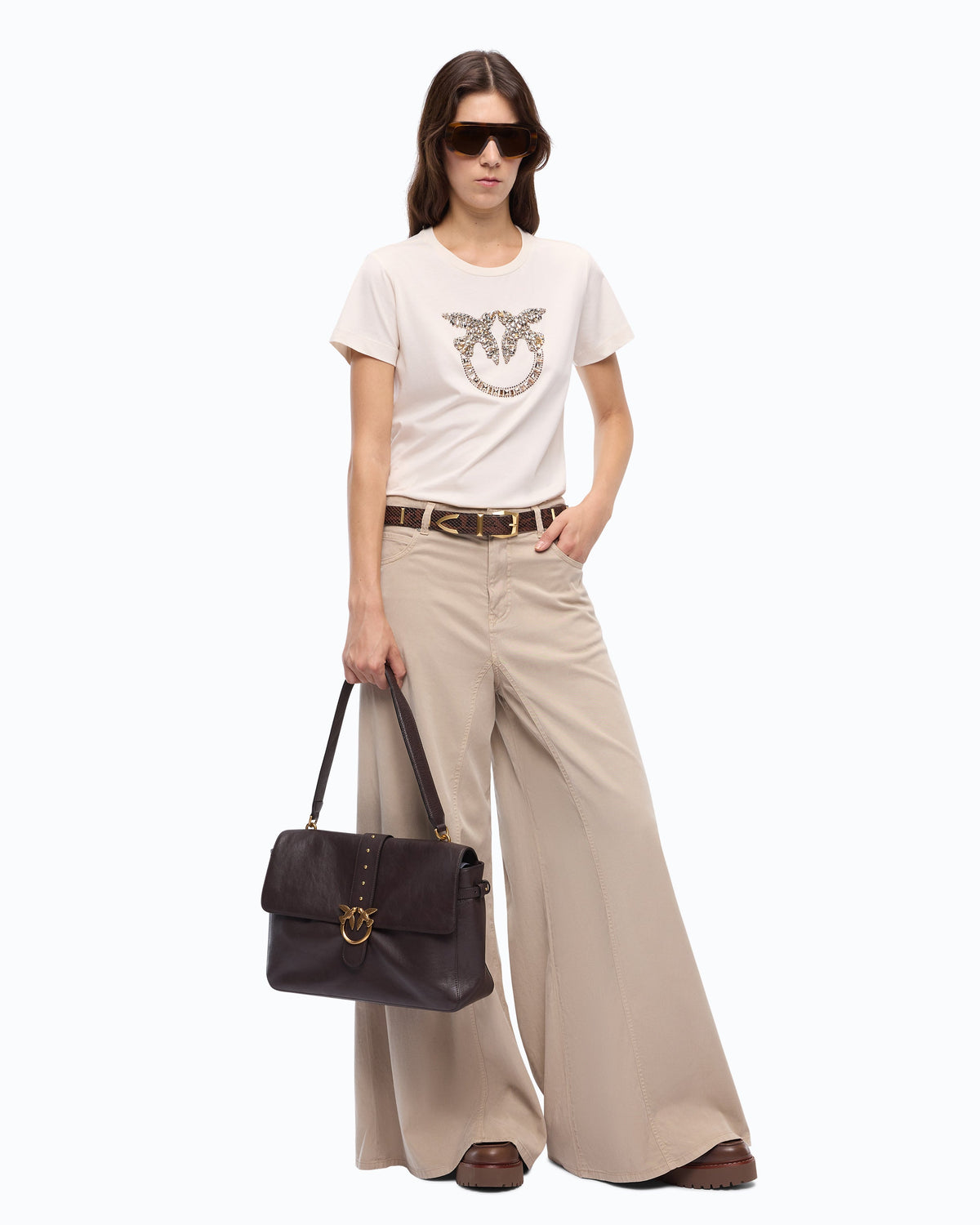 Pinko 100535A3JP - T-shirt with jeweled Love Birds logo