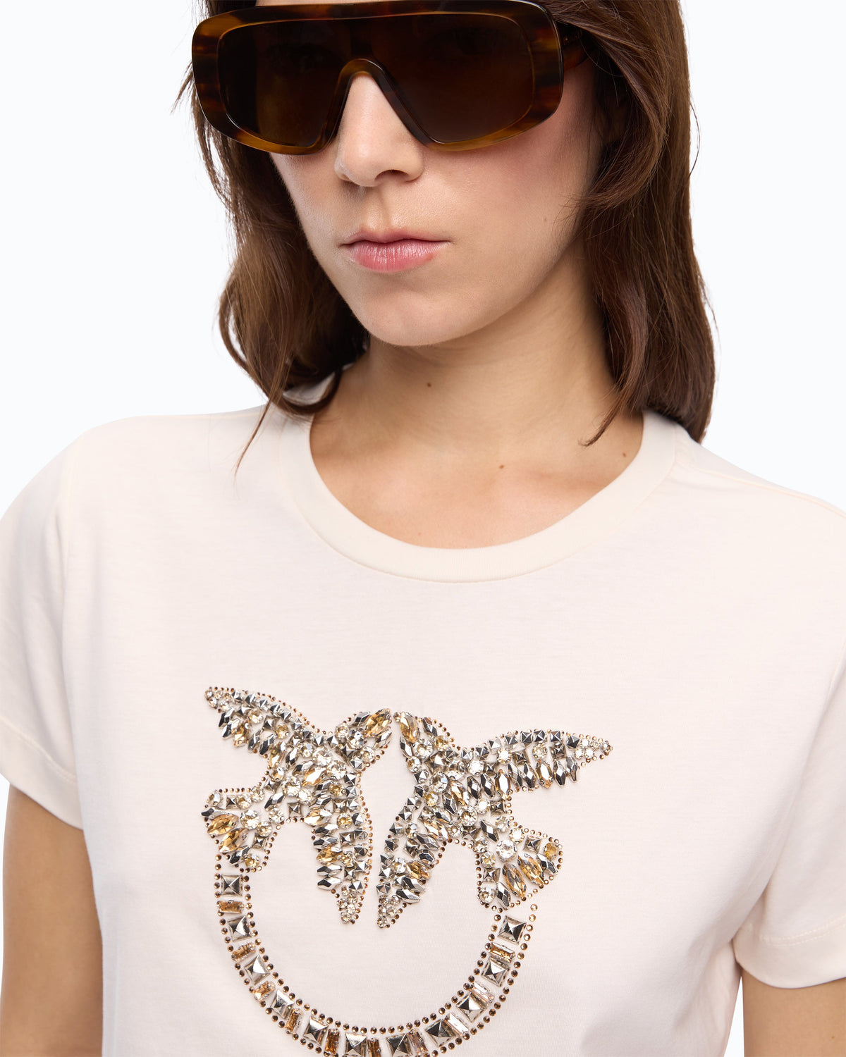 Pinko 100535A3JP - T-shirt with jeweled Love Birds logo
