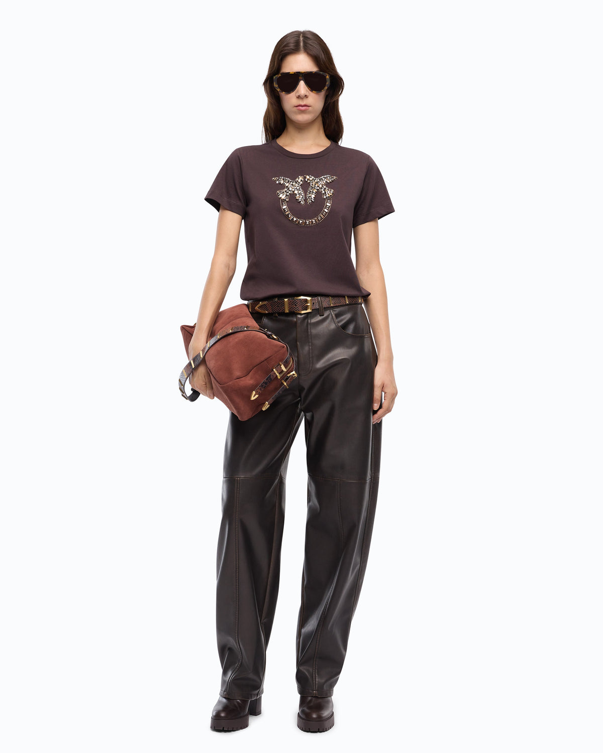 Pinko 100535A3JP - T-shirt with jeweled Love Birds logo
