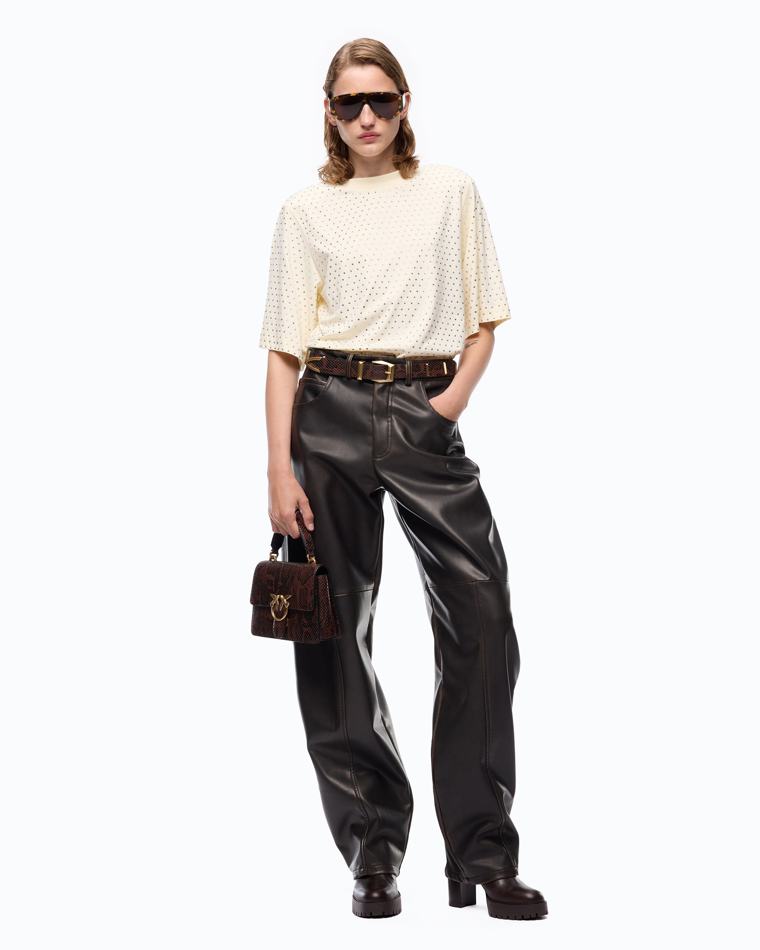 Pinko 104604A3GY - T-shirt con strass e logo