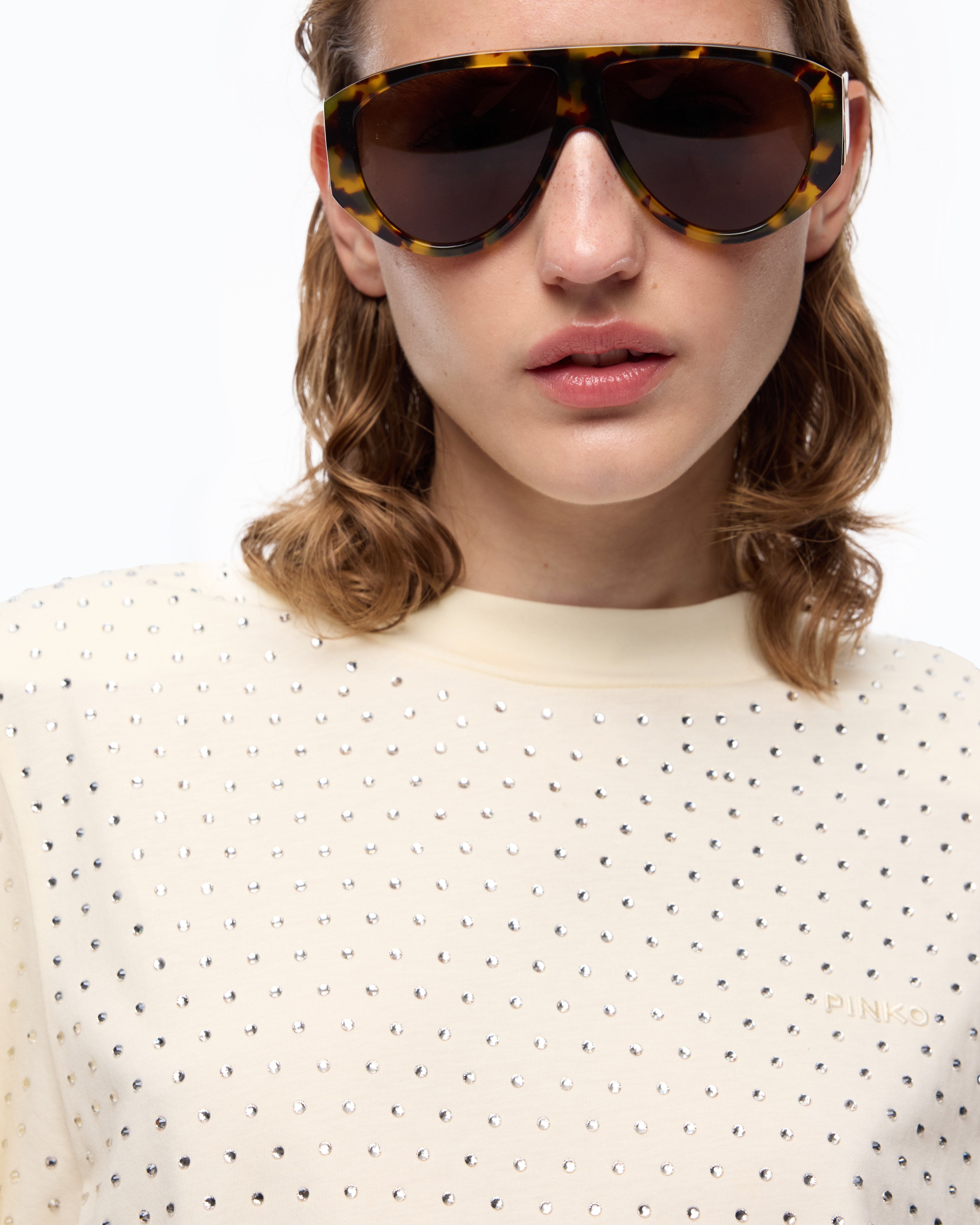 Pinko 104604A3GY - T-shirt con strass e logo