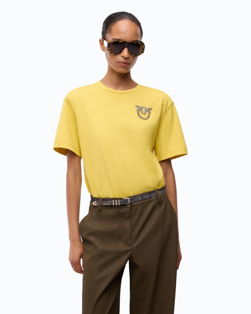 Pinko 105526A3JP - T-shirt con applicazione gioiello Love Birds