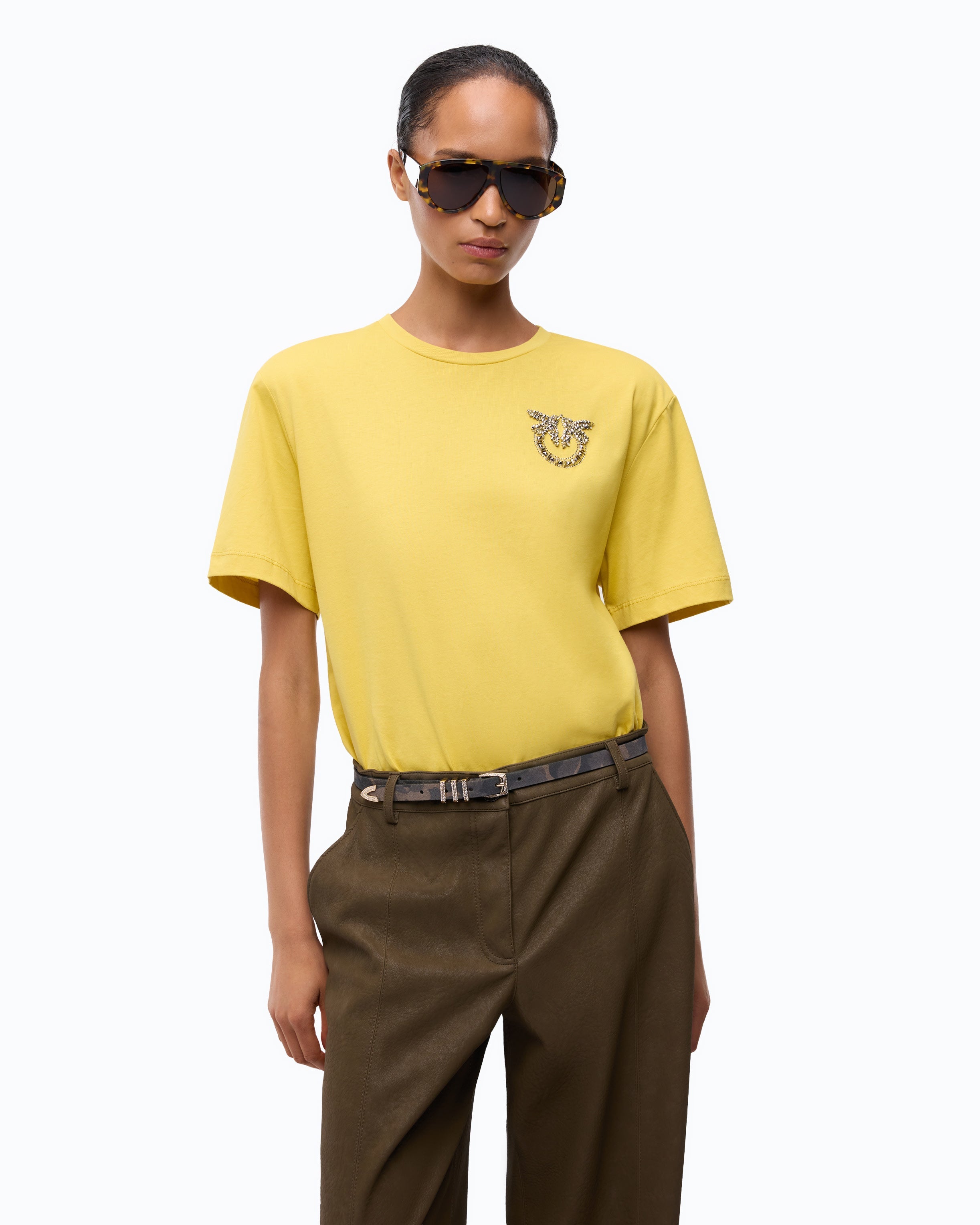 Pinko 105526A3JP - T-shirt con applicazione gioiello Love Birds