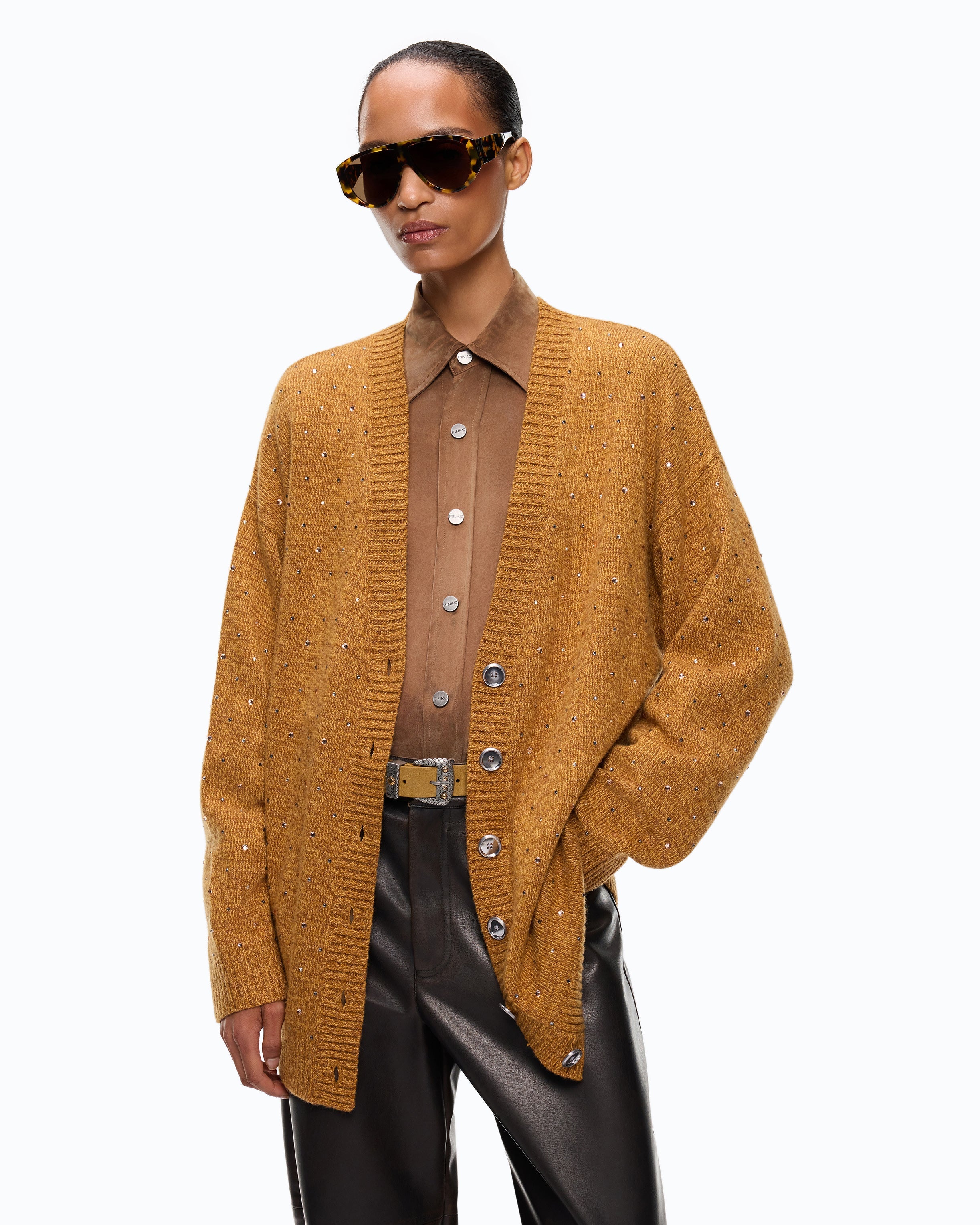 Pinko 105739A3GD - Cardigan in misto lana full strass