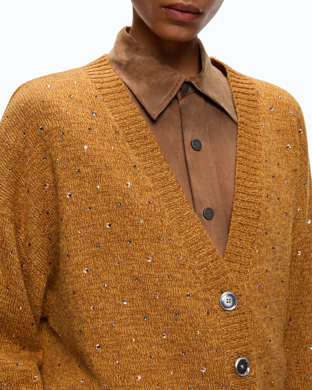 Pinko 105739A3GD - Cardigan in misto lana full strass