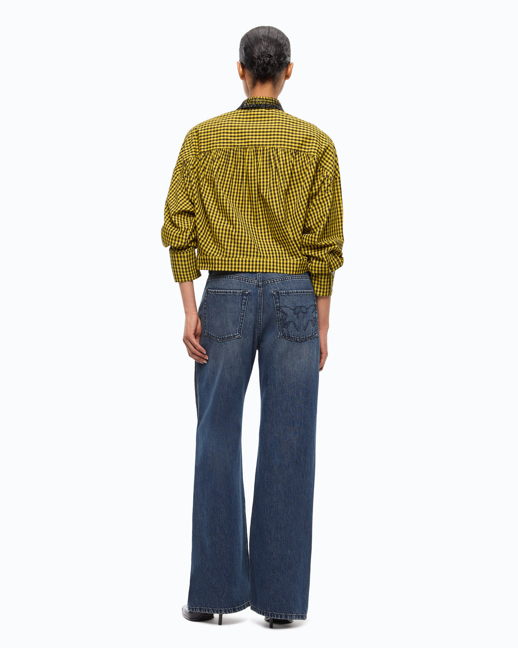 Pinko 107005A3FQ - Camicia cropped a quadretti con collo gioiello