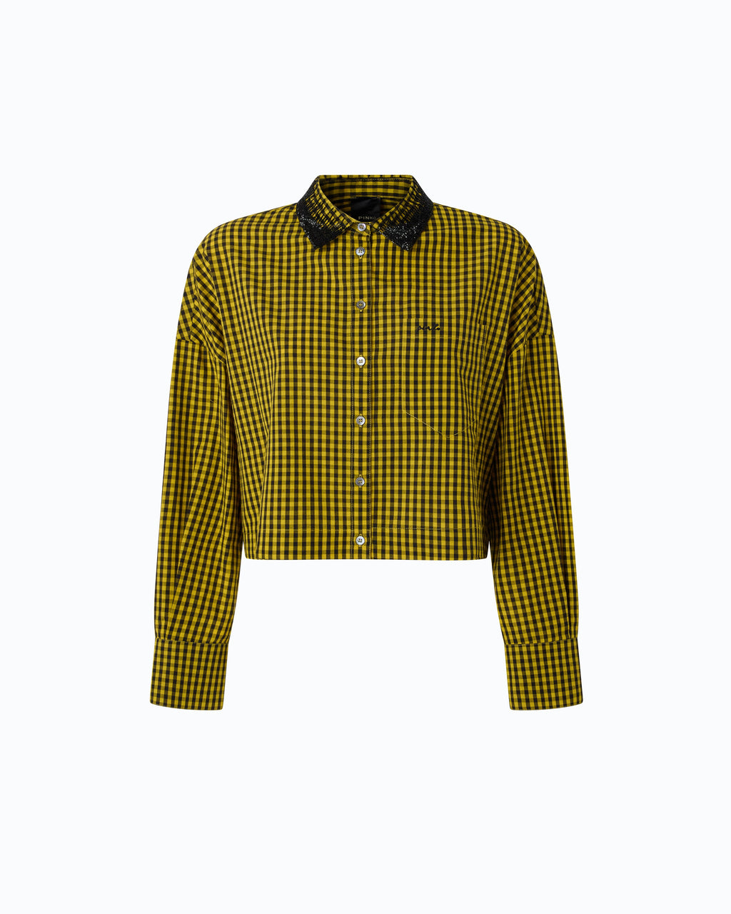 Pinko 107005A3FQ - Camicia cropped a quadretti con collo gioiello