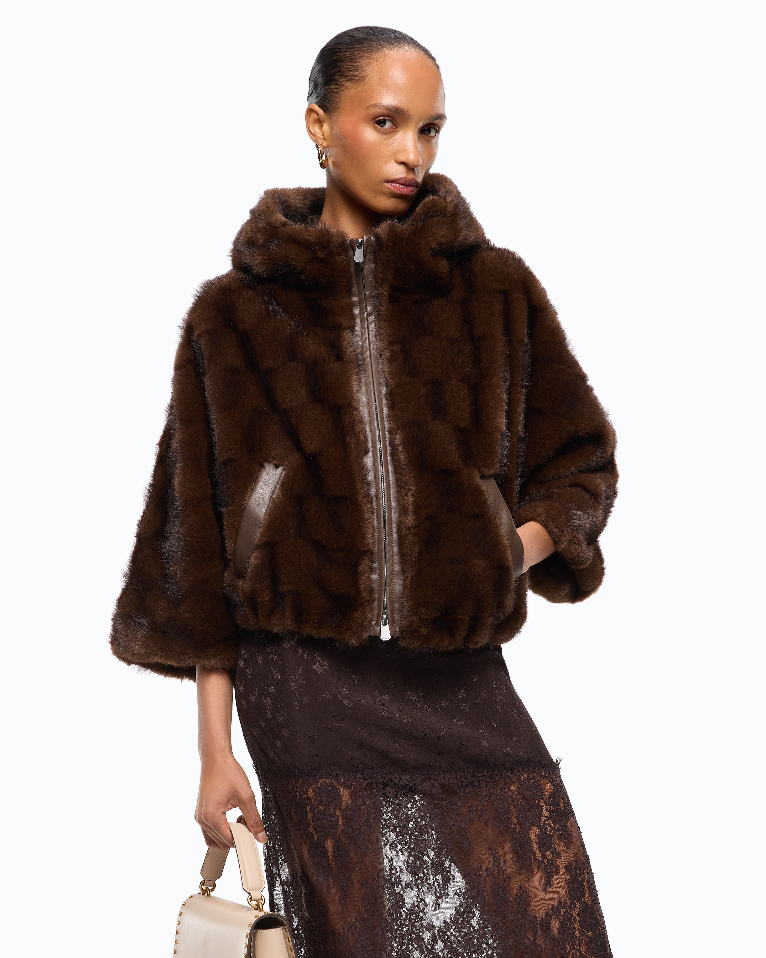 Pinko 107054A3C5 - Giacca blouson effetto pelliccia con cappuccio