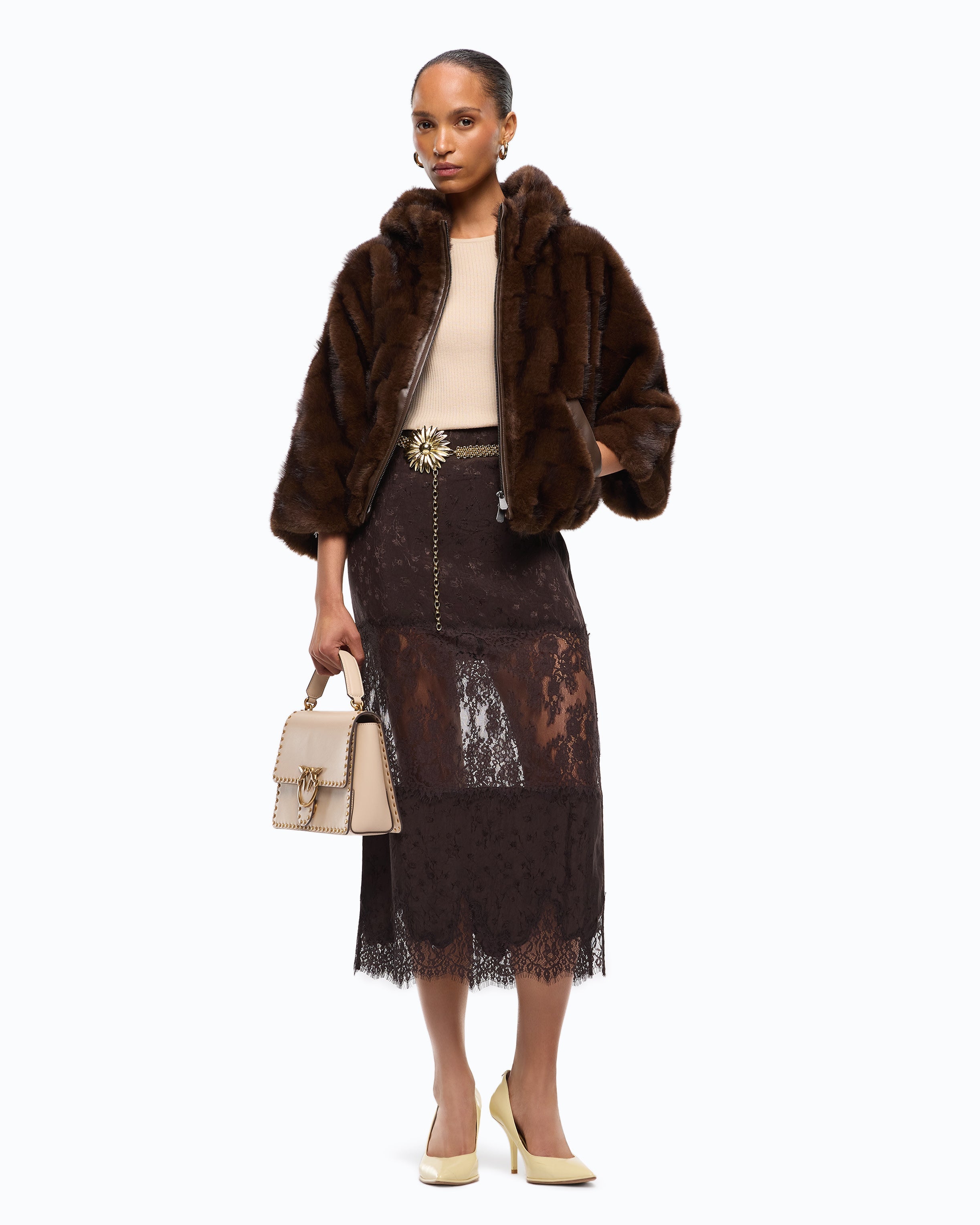 Pinko 107054A3C5 - Giacca blouson effetto pelliccia con cappuccio
