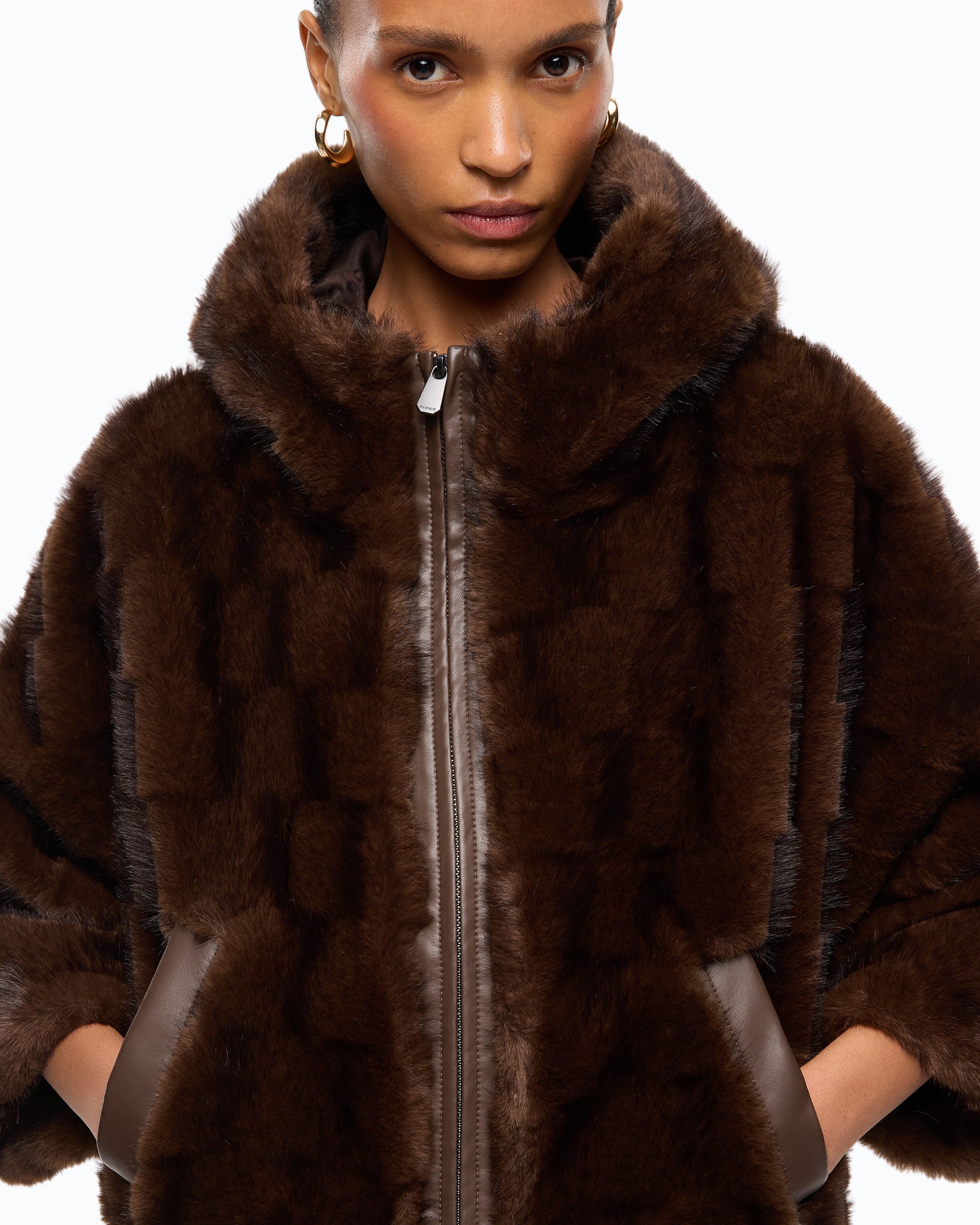Pinko 107054A3C5 - Giacca blouson effetto pelliccia con cappuccio