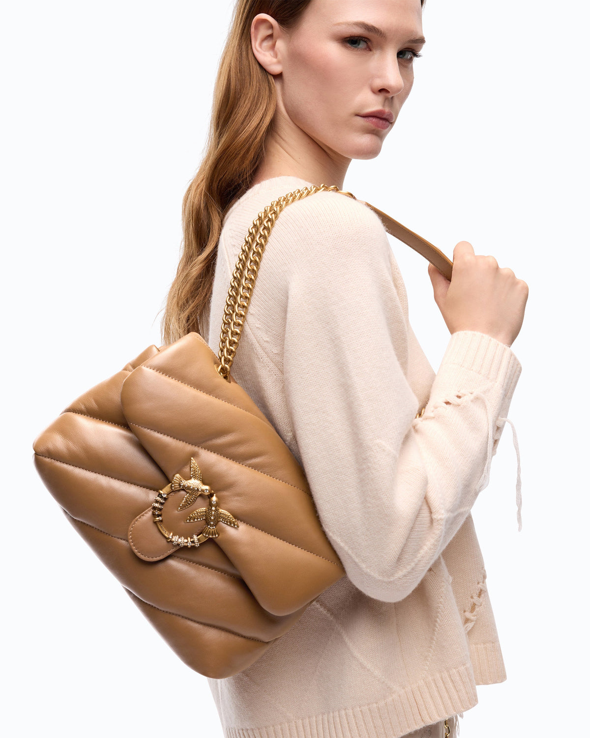 Pinko 107057A0F2 - Borsa a tracolla media Love Bag Puff in nappa trapuntata con fibbia gioiello