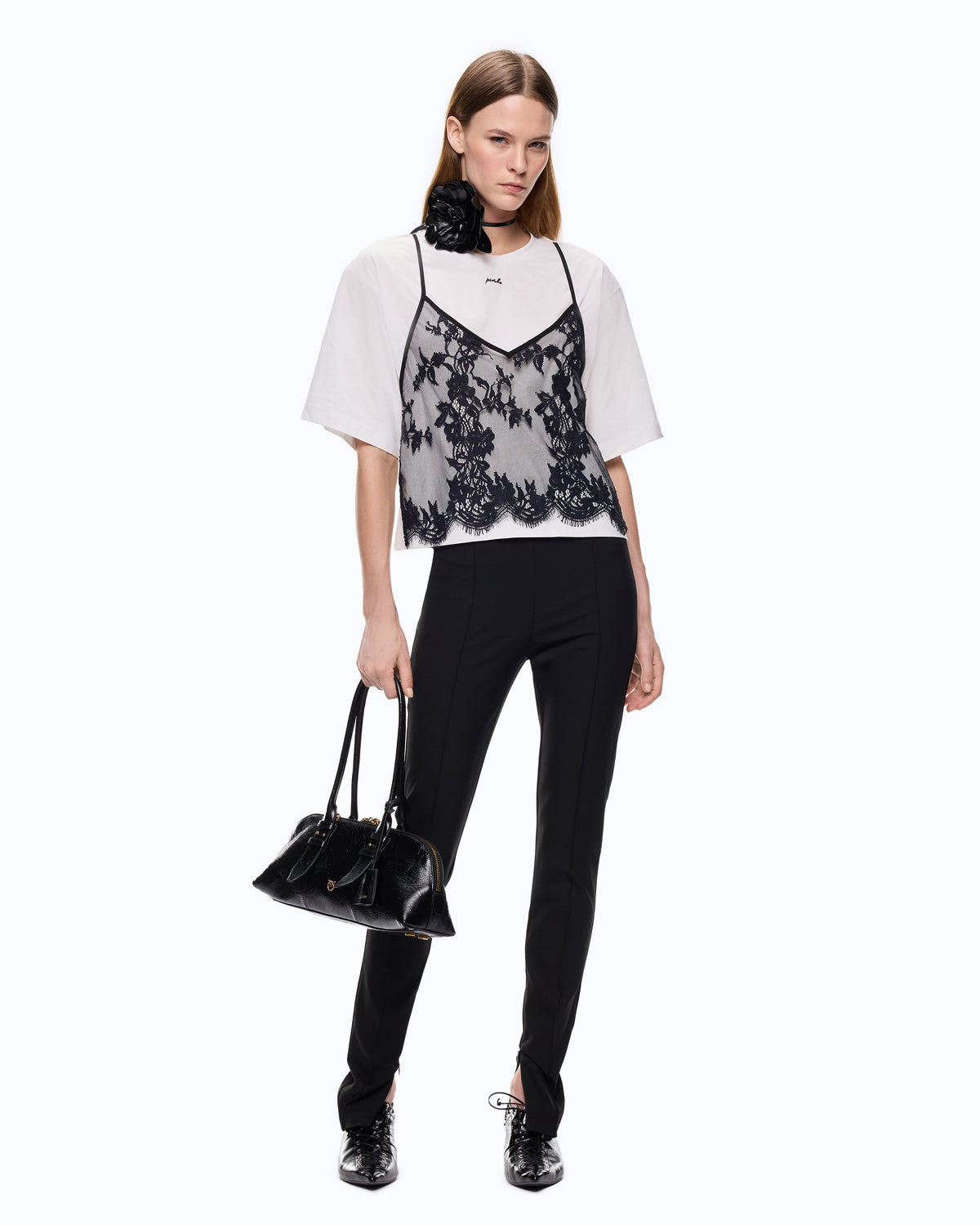 Pinko 107155A3FL - T-shirt con top in pizzo