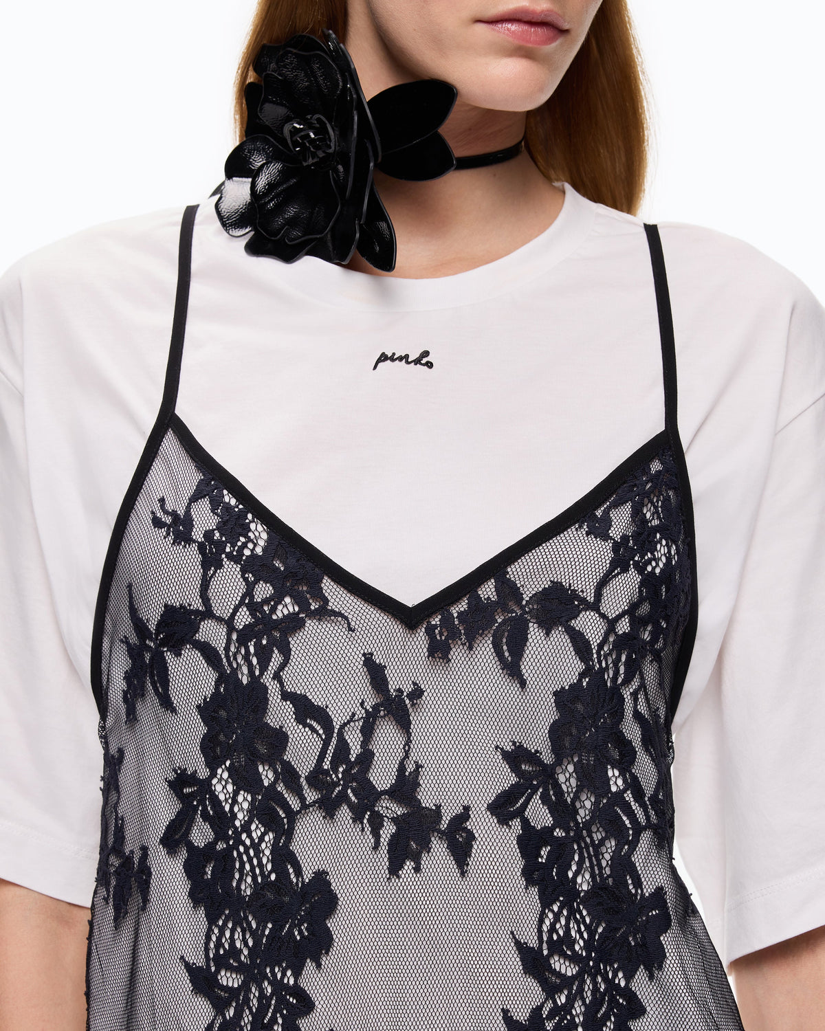 Pinko 107155A3FL - T-shirt con top in pizzo