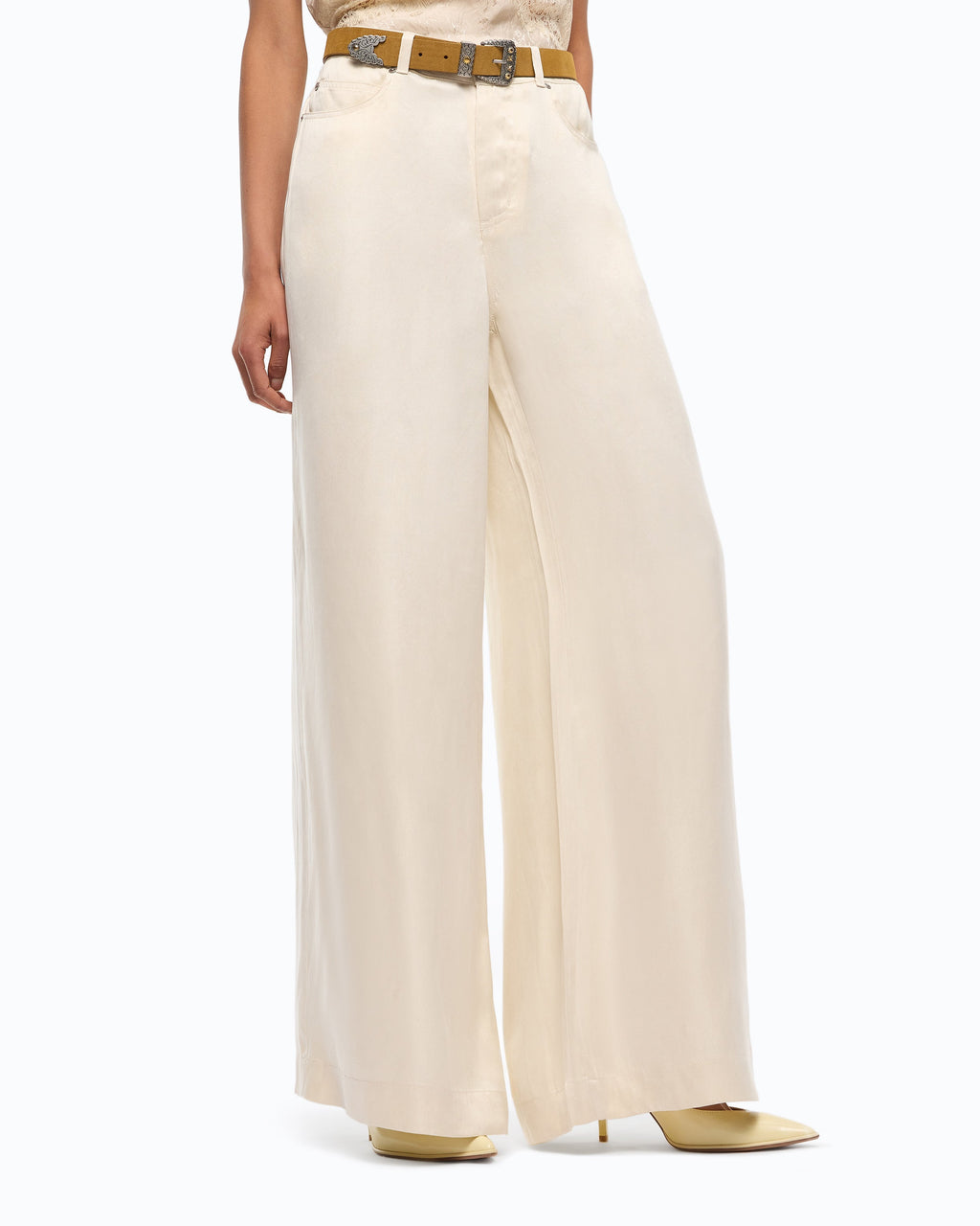 Pinko 107170A3F8 - Pantaloni palazzo in twill mano pesca