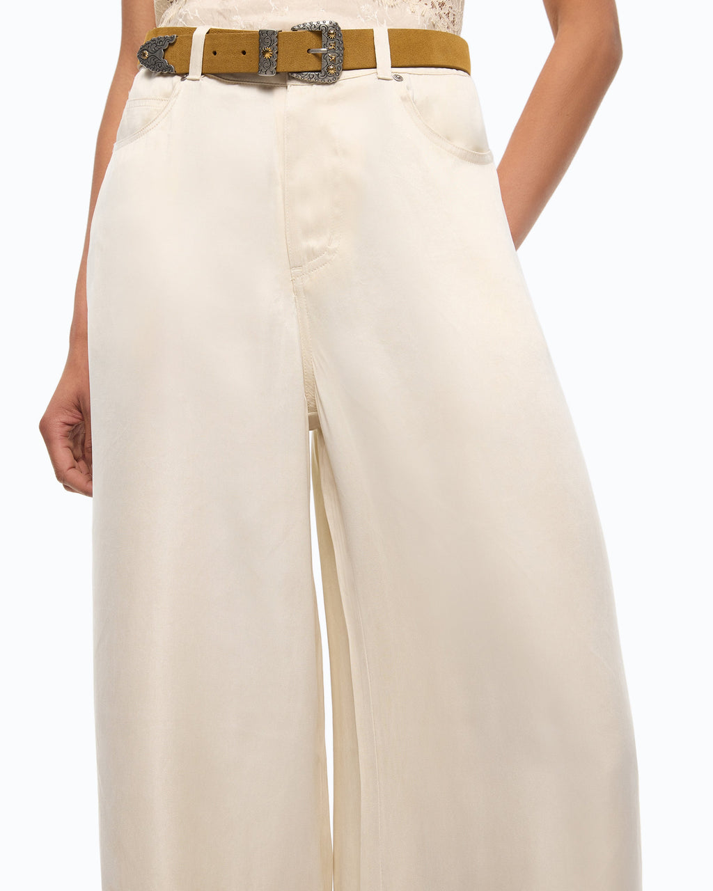 Pinko 107170A3F8 - Pantaloni palazzo in twill mano pesca