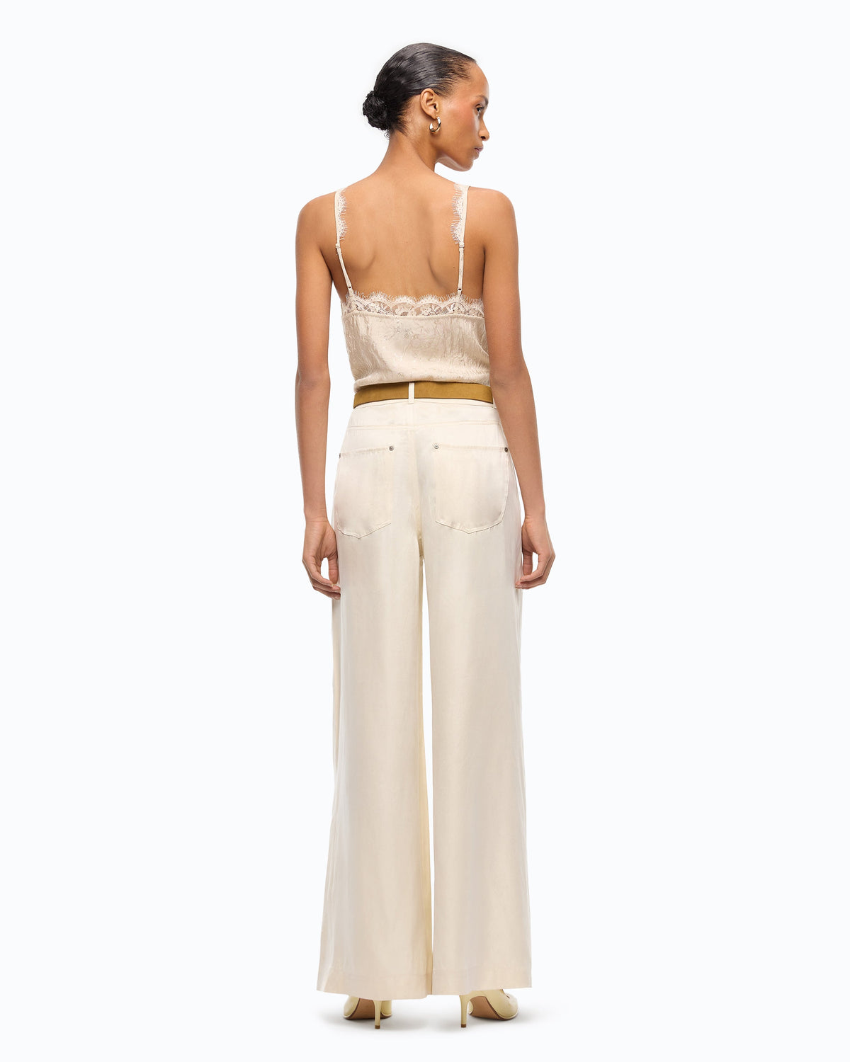 Pinko 107170A3F8 - Pantaloni palazzo in twill mano pesca