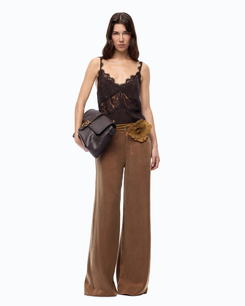 Pinko 107170A3F8 - Pantaloni palazzo in twill mano pesca