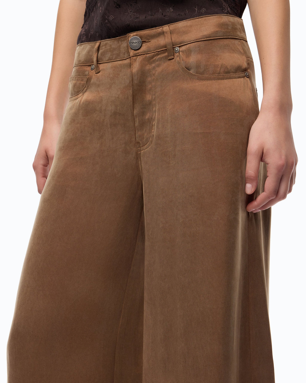 Pinko 107170A3F8 - Pantaloni palazzo in twill mano pesca
