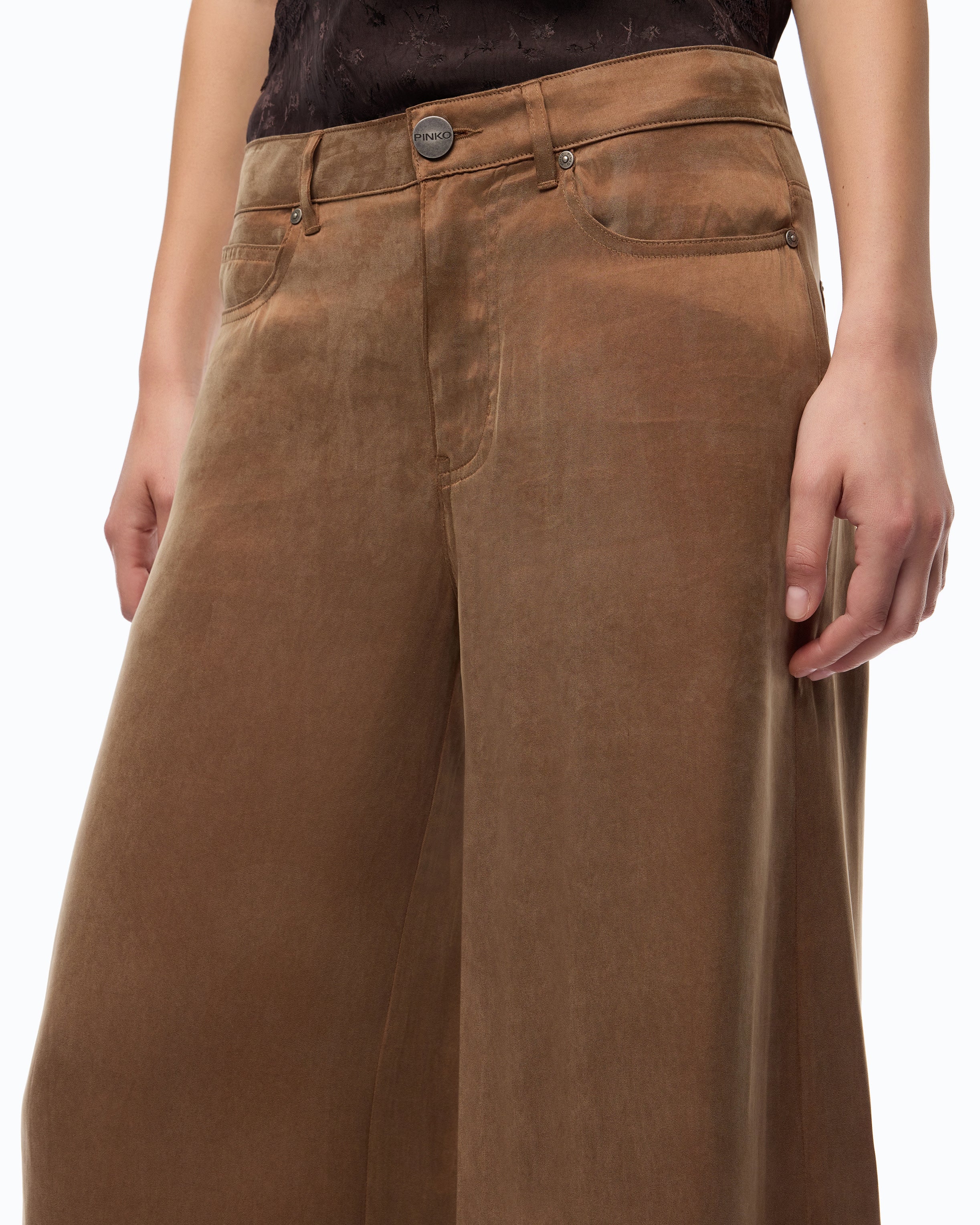 Pinko 107170A3F8 - Pantaloni palazzo in twill mano pesca