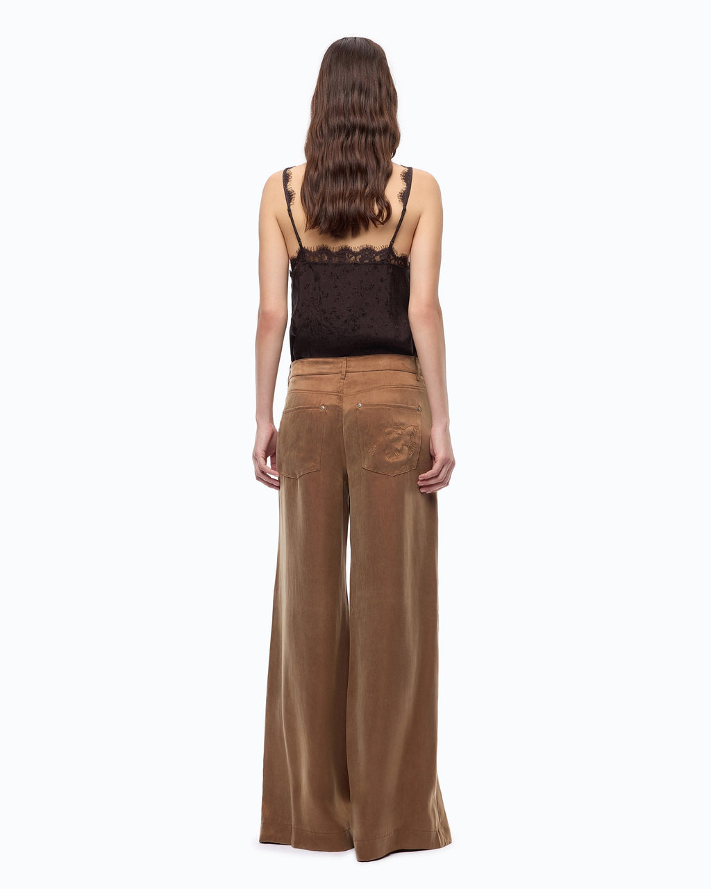 Pinko 107170A3F8 - Pantaloni palazzo in twill mano pesca