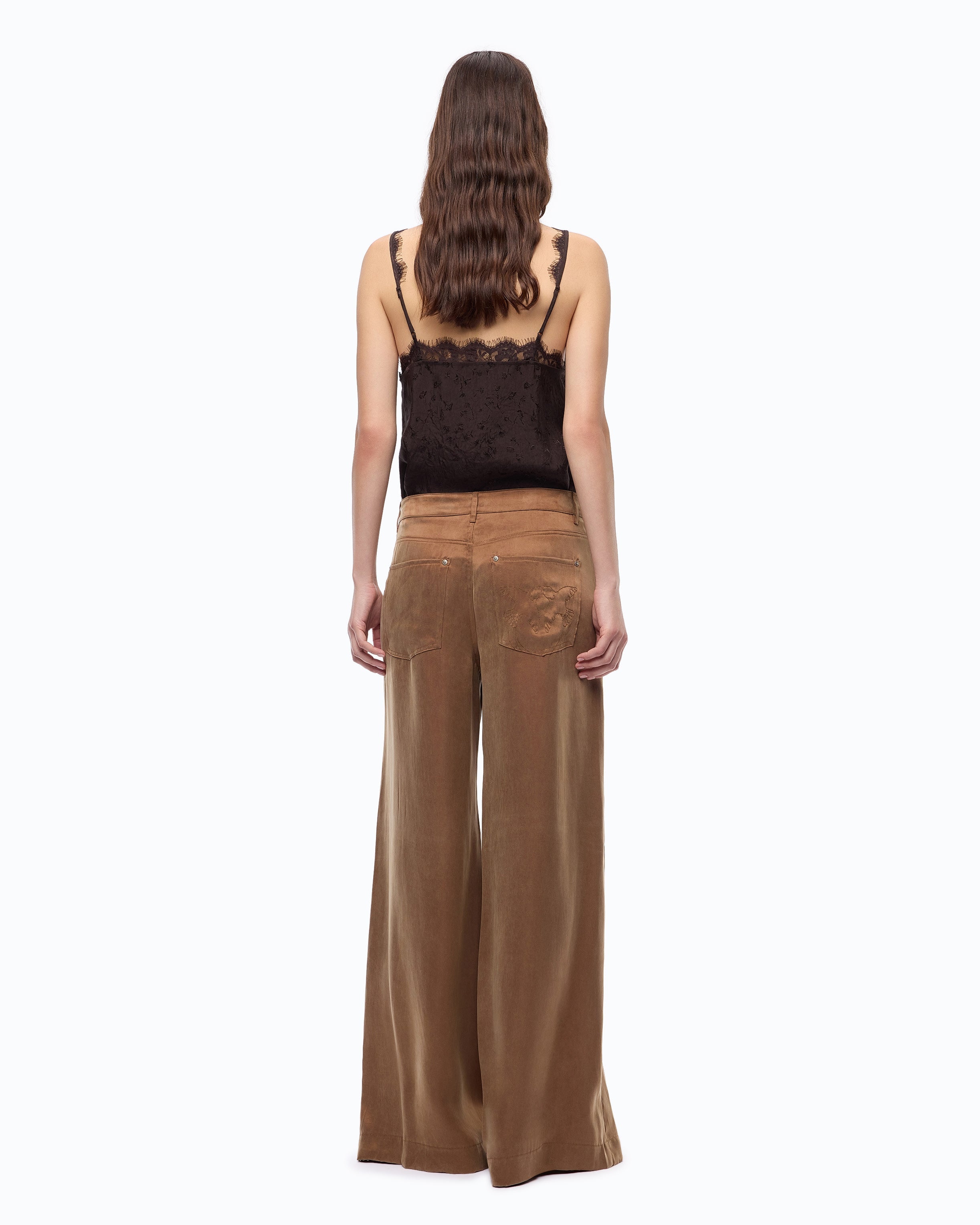 Pinko 107170A3F8 - Pantaloni palazzo in twill mano pesca
