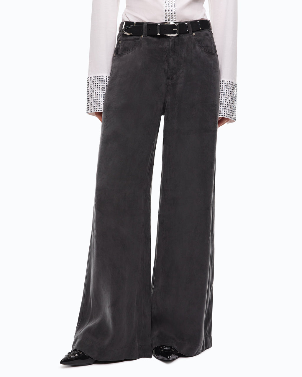 Pinko 107170A3F8 - Pantaloni palazzo in twill mano pesca