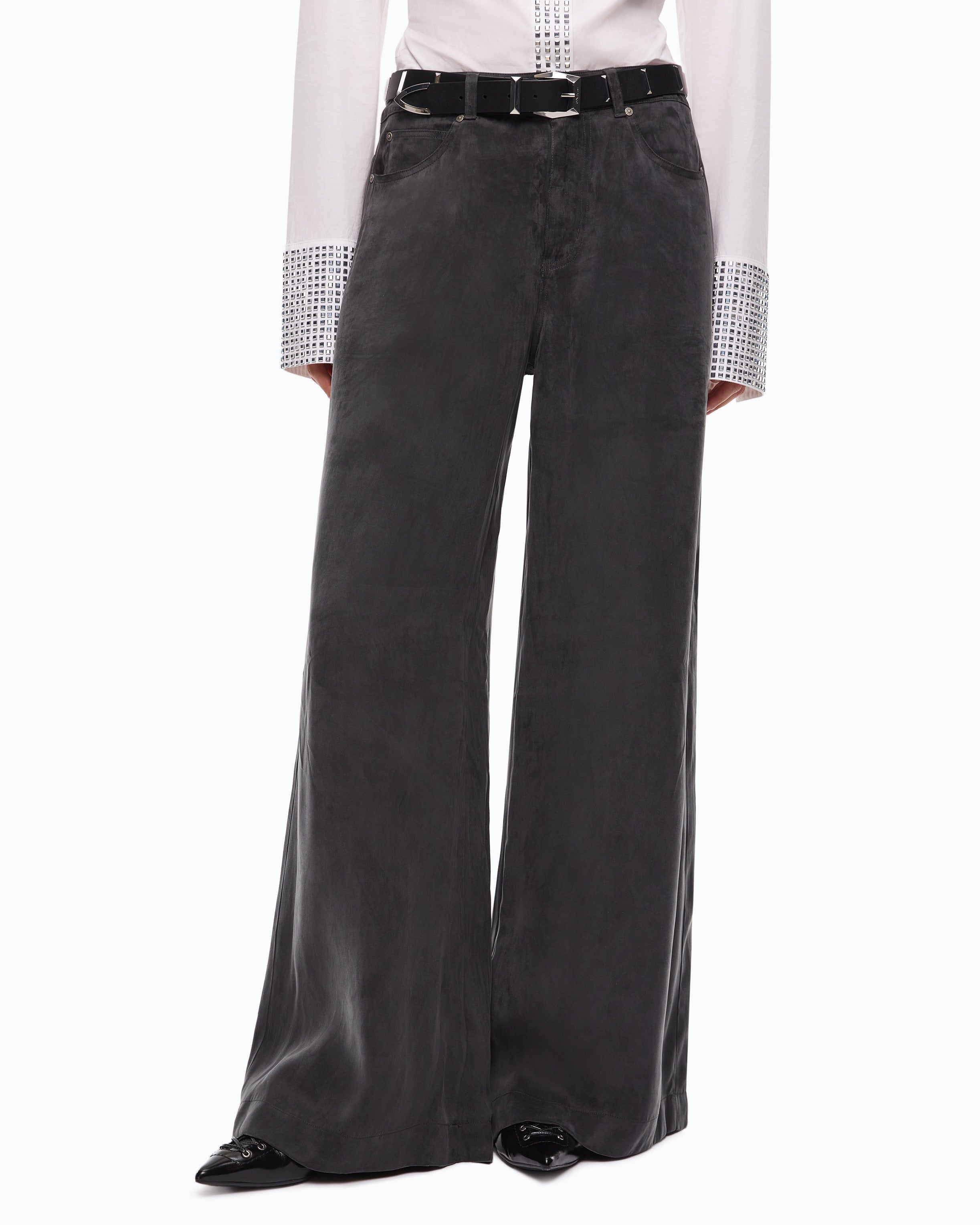 Pinko 107170A3F8 - Pantaloni palazzo in twill mano pesca