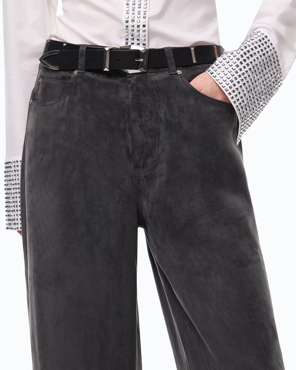 Pinko 107170A3F8 - Pantaloni palazzo in twill mano pesca