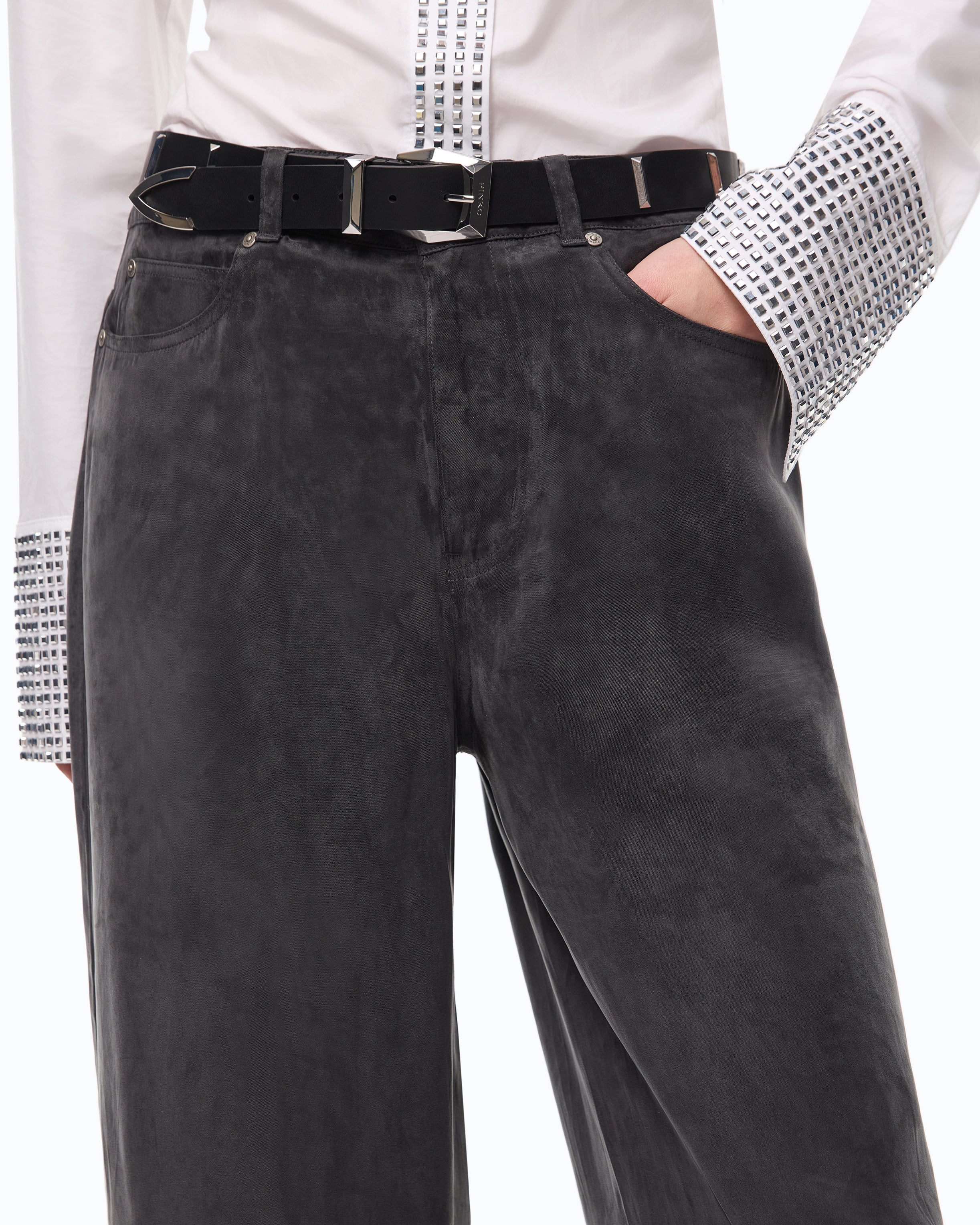 Pinko 107170A3F8 - Pantaloni palazzo in twill mano pesca