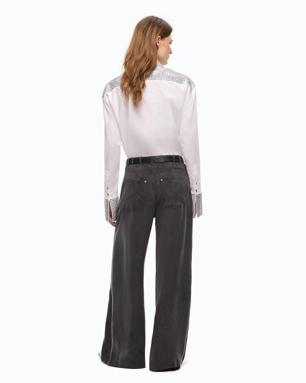 Pinko 107170A3F8 - Pantaloni palazzo in twill mano pesca