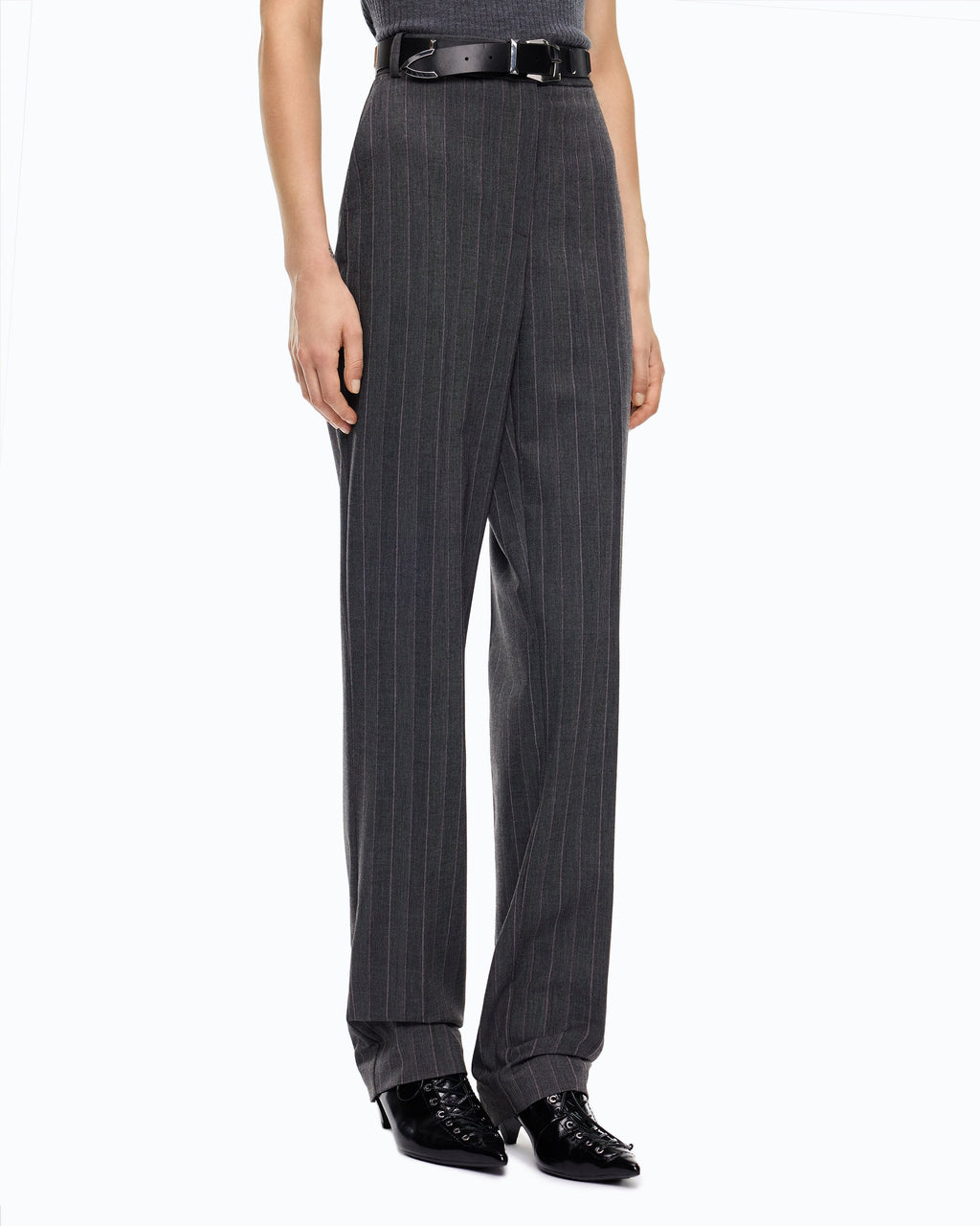 Pinko 107264A3FF - Pantaloni a sigaretta gessati in misto lana stretch