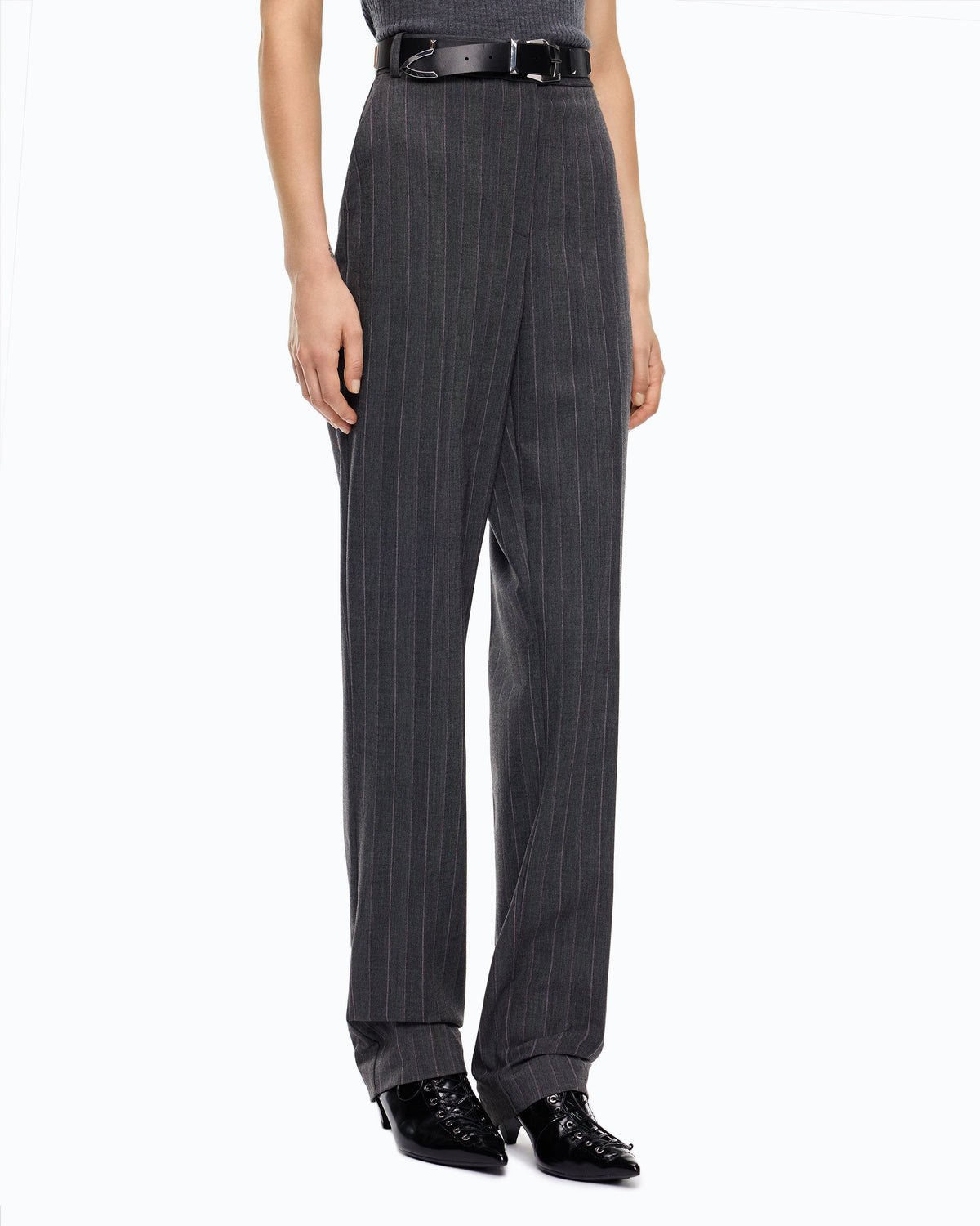 Pinko 107264A3FF - Pantaloni a sigaretta gessati in misto lana stretch