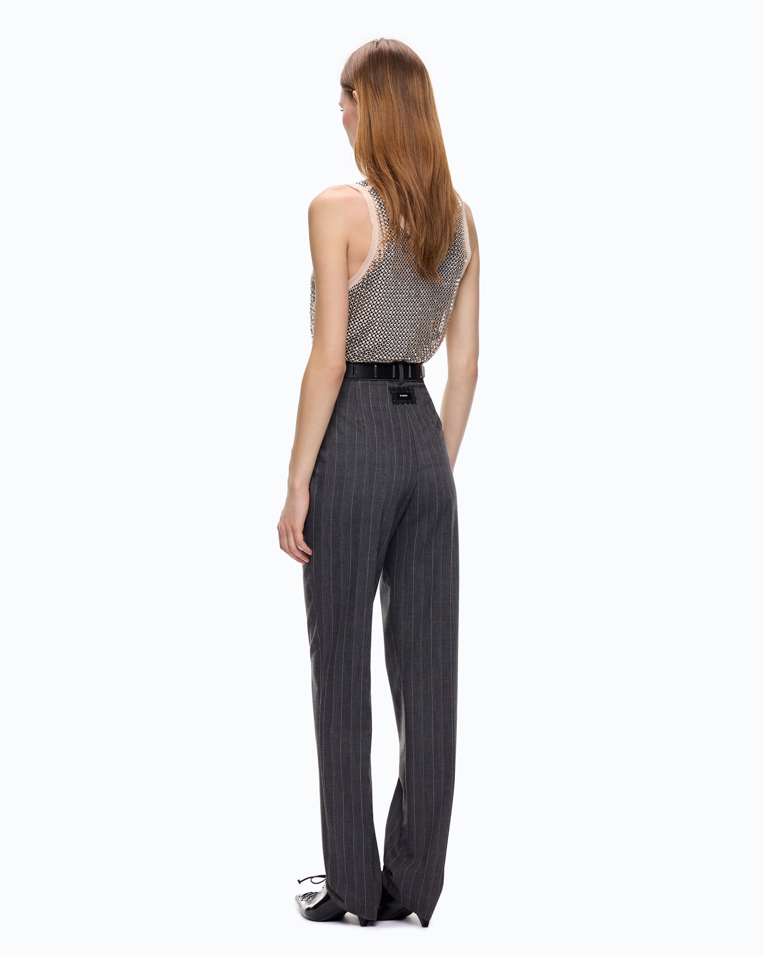Pinko 107264A3FF - Pantaloni a sigaretta gessati in misto lana stretch
