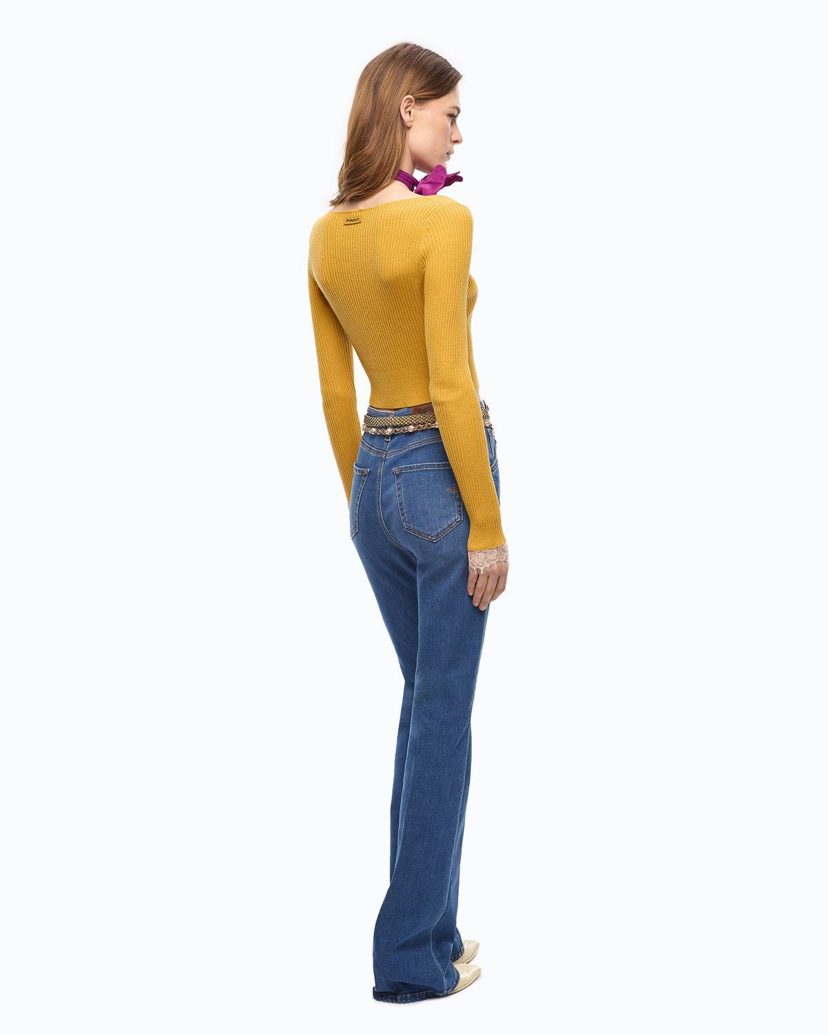 Pinko 107268A3I0 - Cardigan cropped in misto seta e cashmere con pizzo