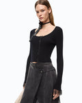 Pinko 107268A3I0 - Cardigan cropped in misto seta e cashmere con pizzo