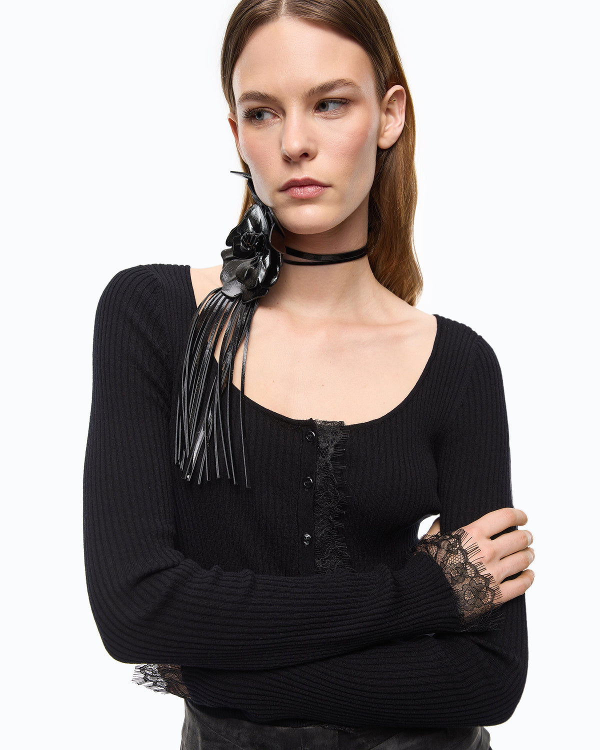 Pinko 107268A3I0 - Cardigan cropped in misto seta e cashmere con pizzo