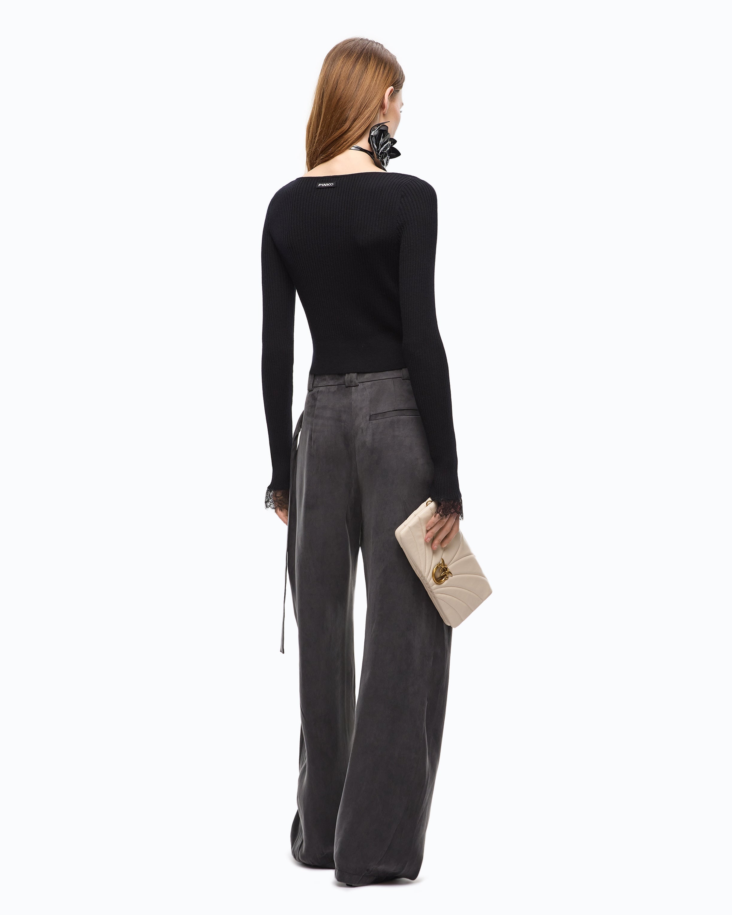 Pinko 107268A3I0 - Cardigan cropped in misto seta e cashmere con pizzo