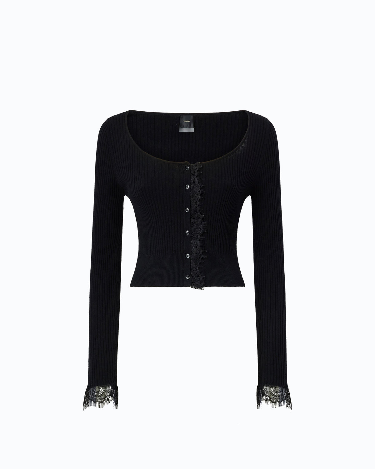 Pinko 107268A3I0 - Cardigan cropped in misto seta e cashmere con pizzo