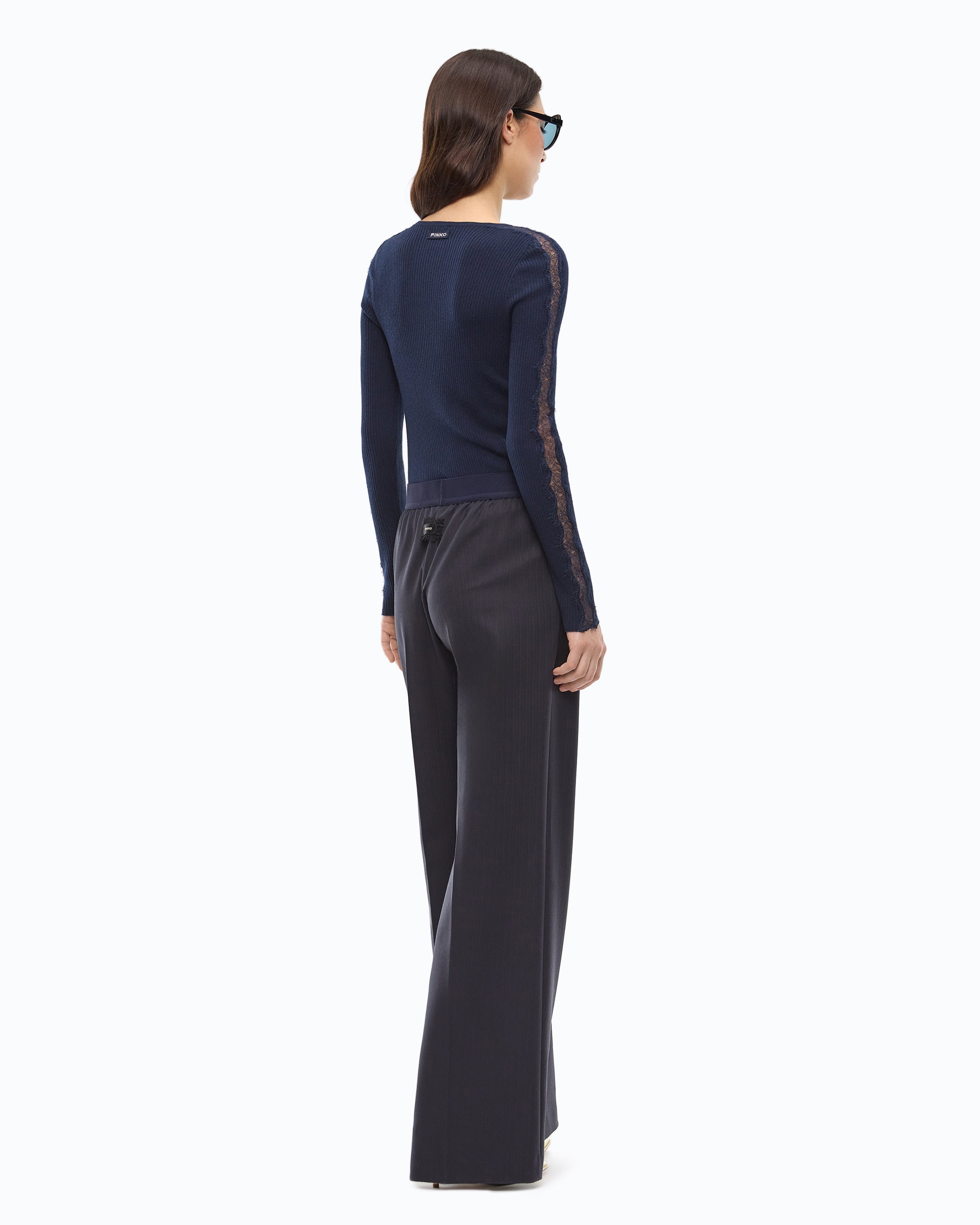 Pinko 107269A3I0 - Maglia a costine con pizzo