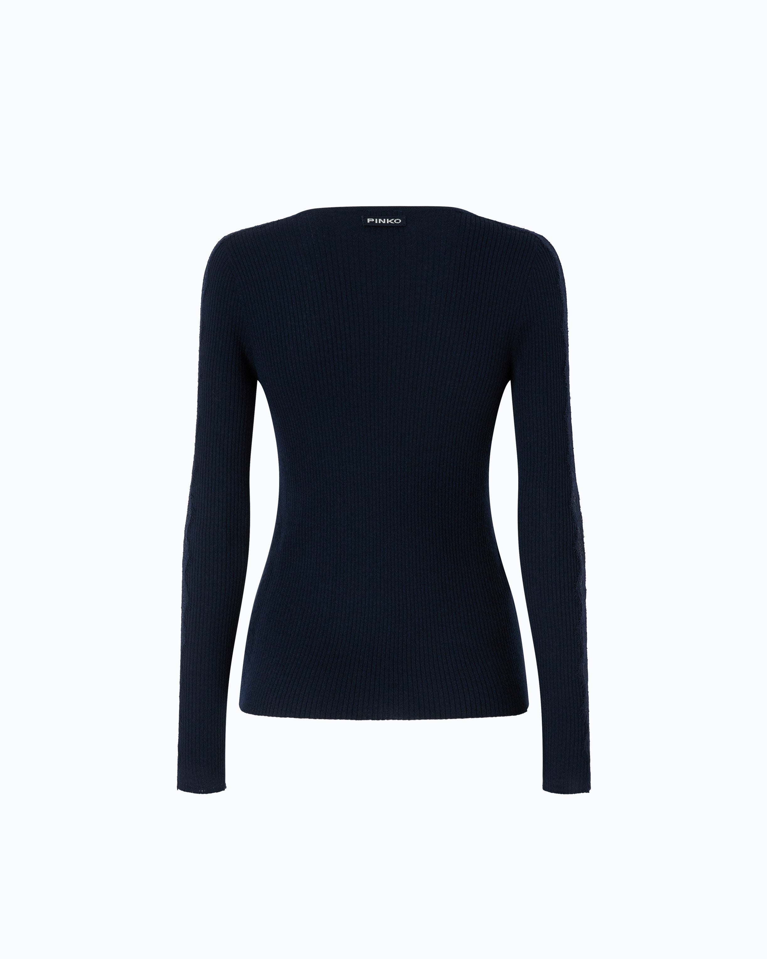 Pinko 107269A3I0 - Maglia a costine con pizzo