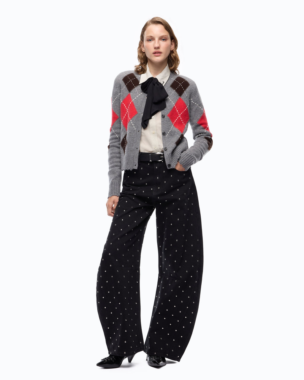 Pinko 107284A3IE - Cardigan girocollo in lana e cashmere a rombi