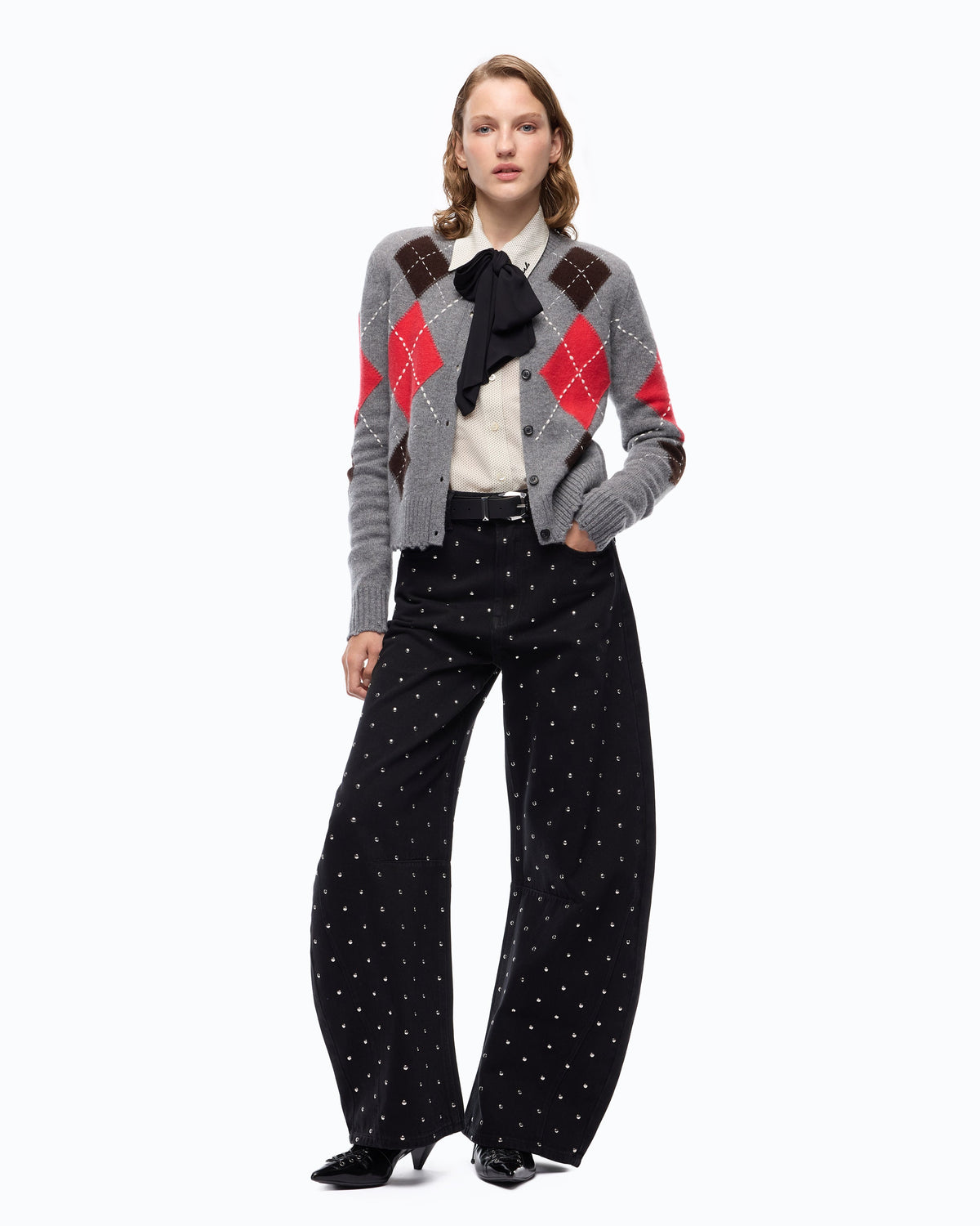 Pinko 107284A3IE - Cardigan girocollo in lana e cashmere a rombi