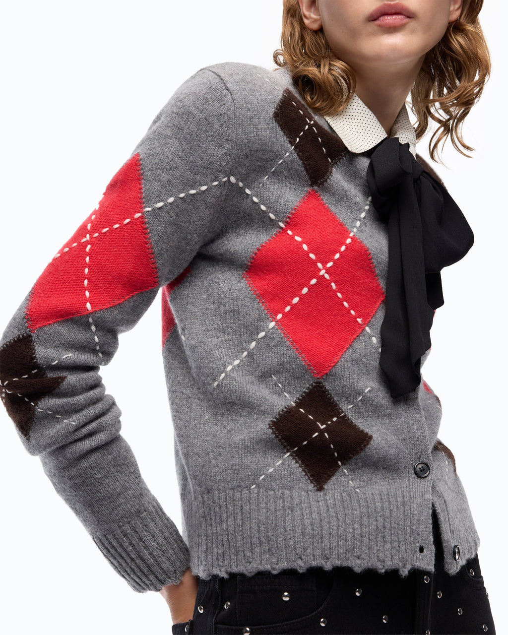 Pinko 107284A3IE - Cardigan girocollo in lana e cashmere a rombi