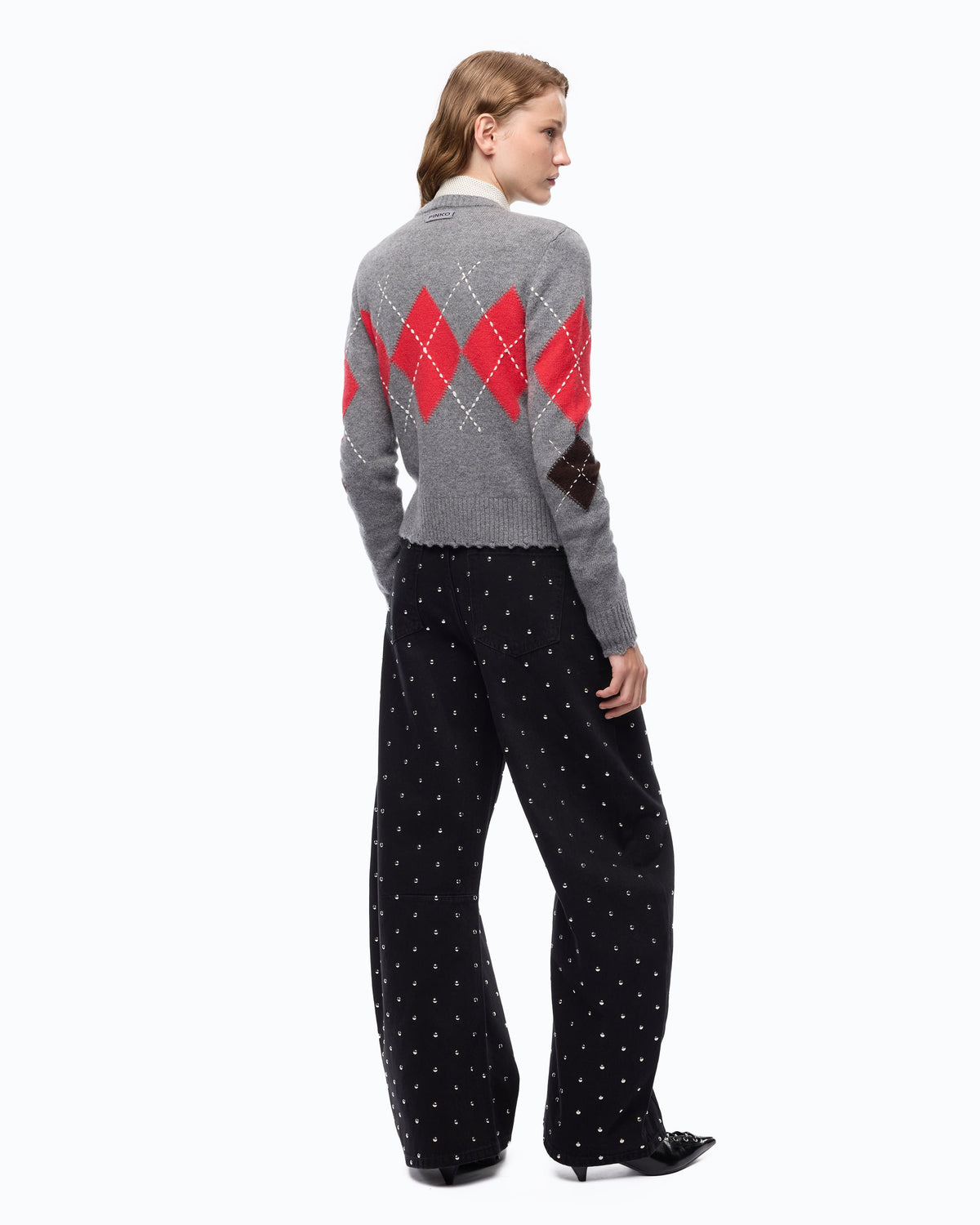 Pinko 107284A3IE - Cardigan girocollo in lana e cashmere a rombi