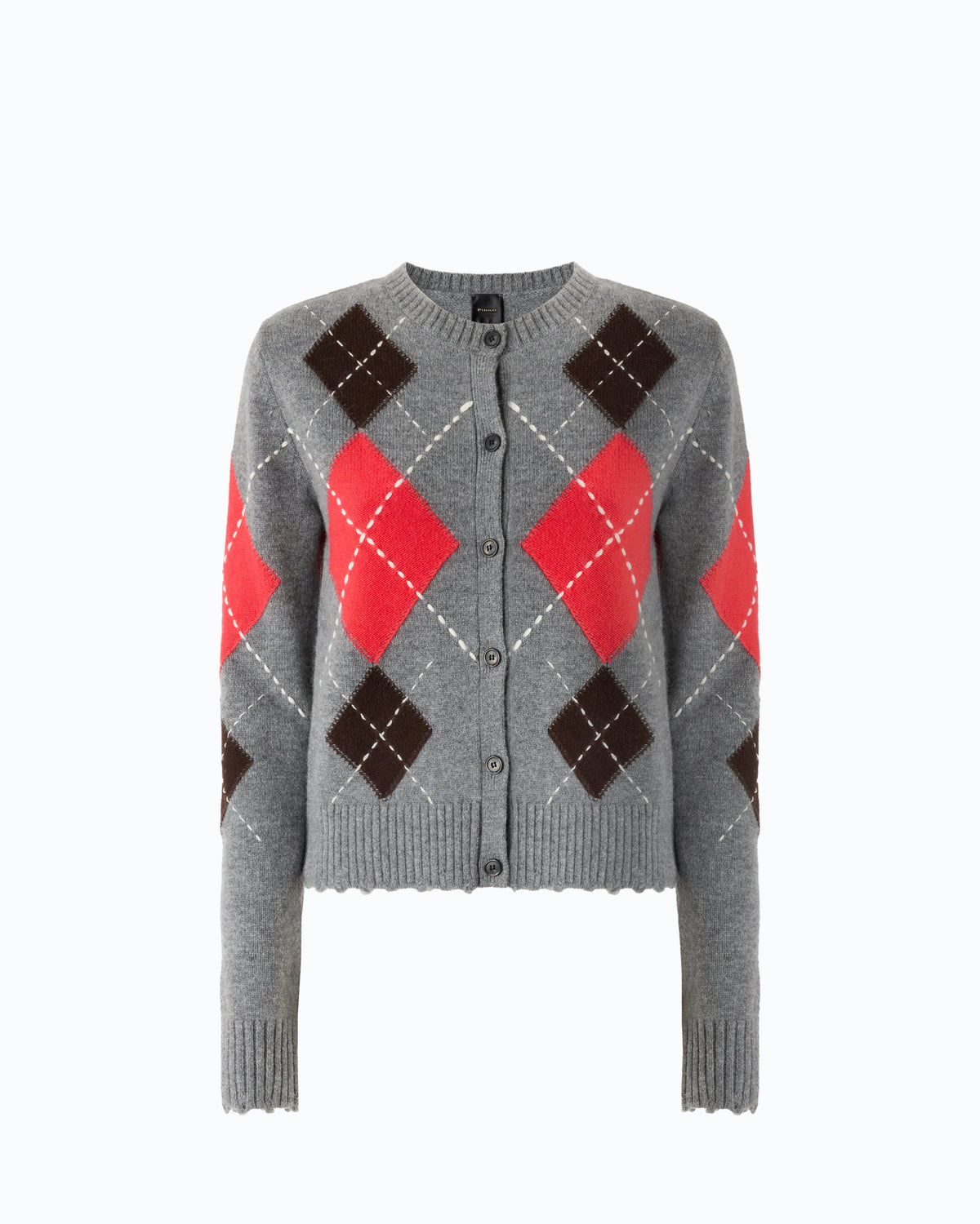 Pinko 107284A3IE - Cardigan girocollo in lana e cashmere a rombi