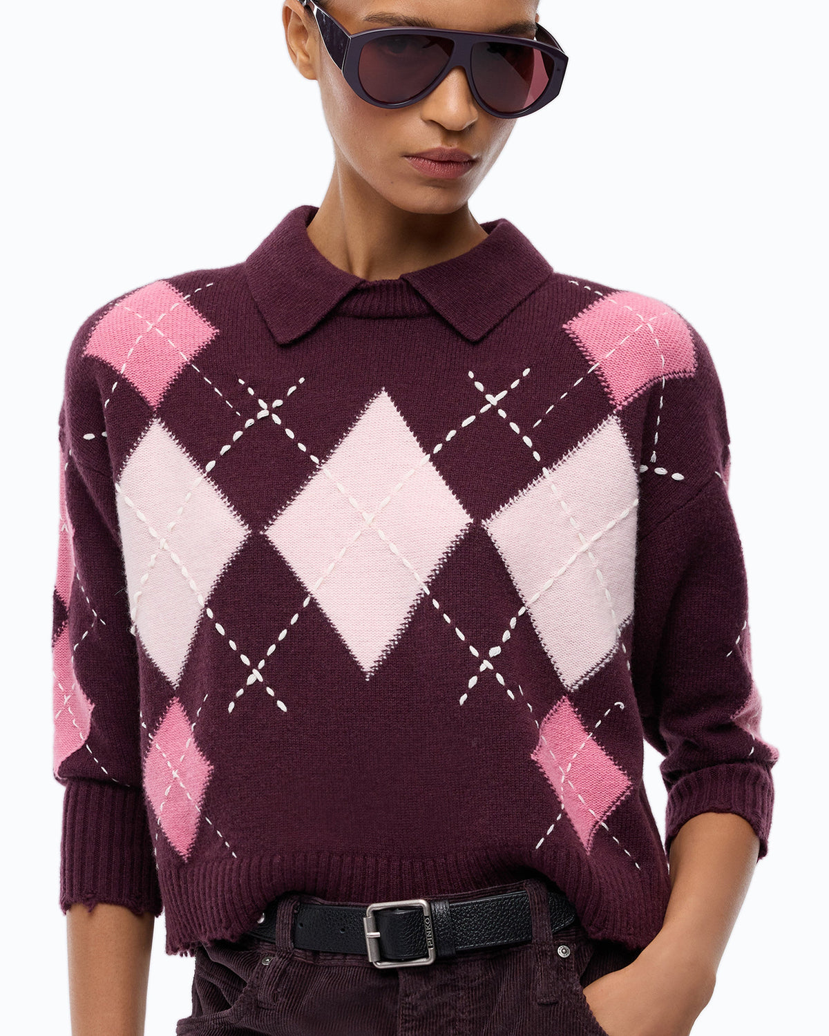 Pinko 107286A3IE - Argyle wool and cashmere sweater