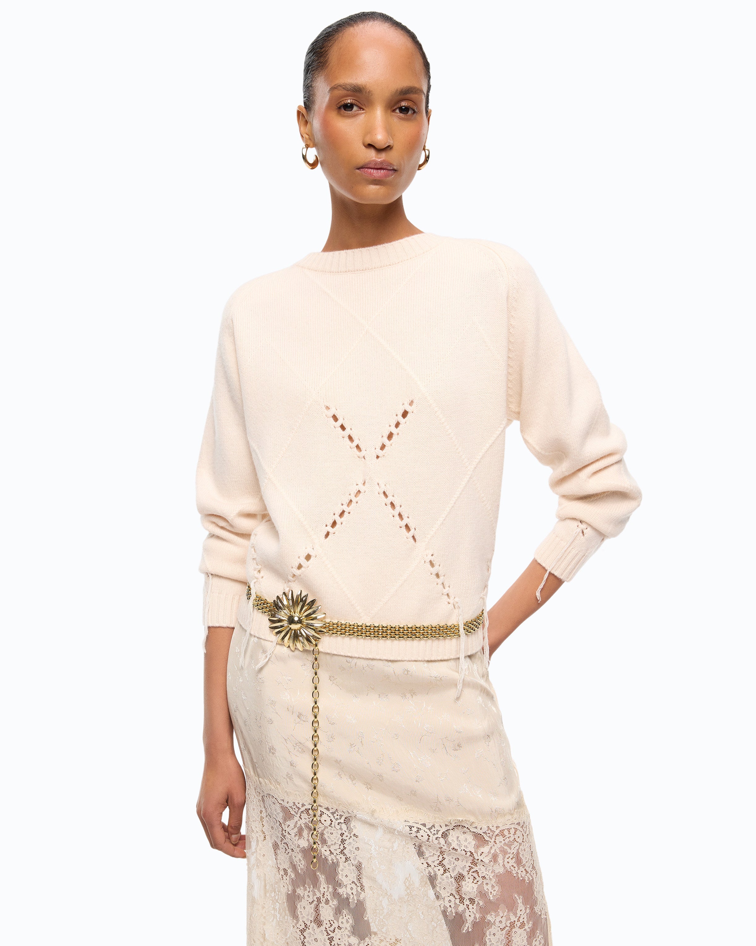 Pinko 107377A3JE - Maglione in lana e cashmere con maxi rombi