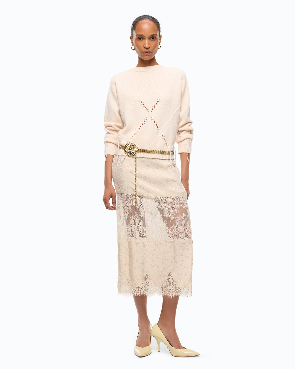 Pinko 107377A3JE - Maglione in lana e cashmere con maxi rombi