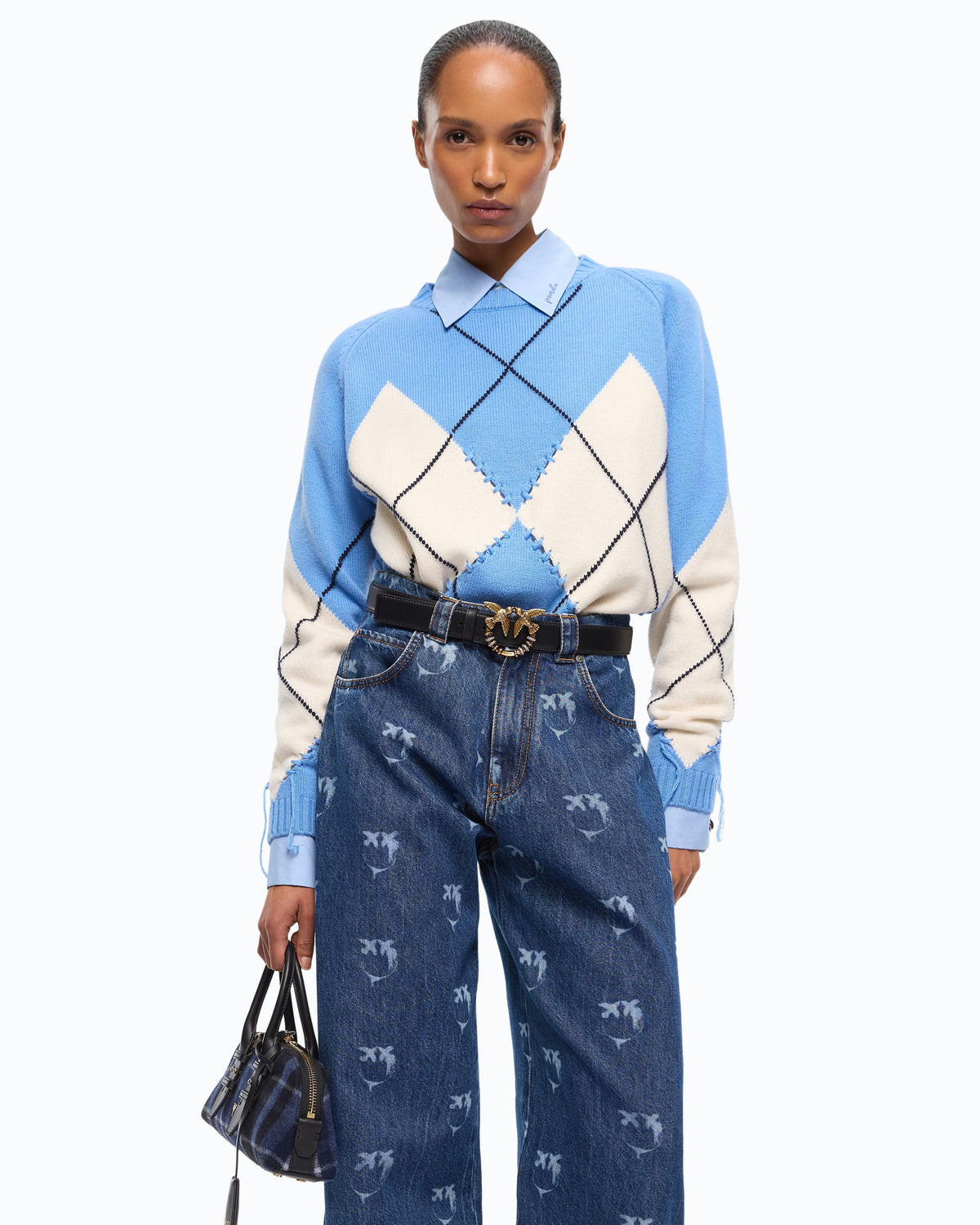 Pinko 107377A3JE - Maglione in lana e cashmere con maxi rombi